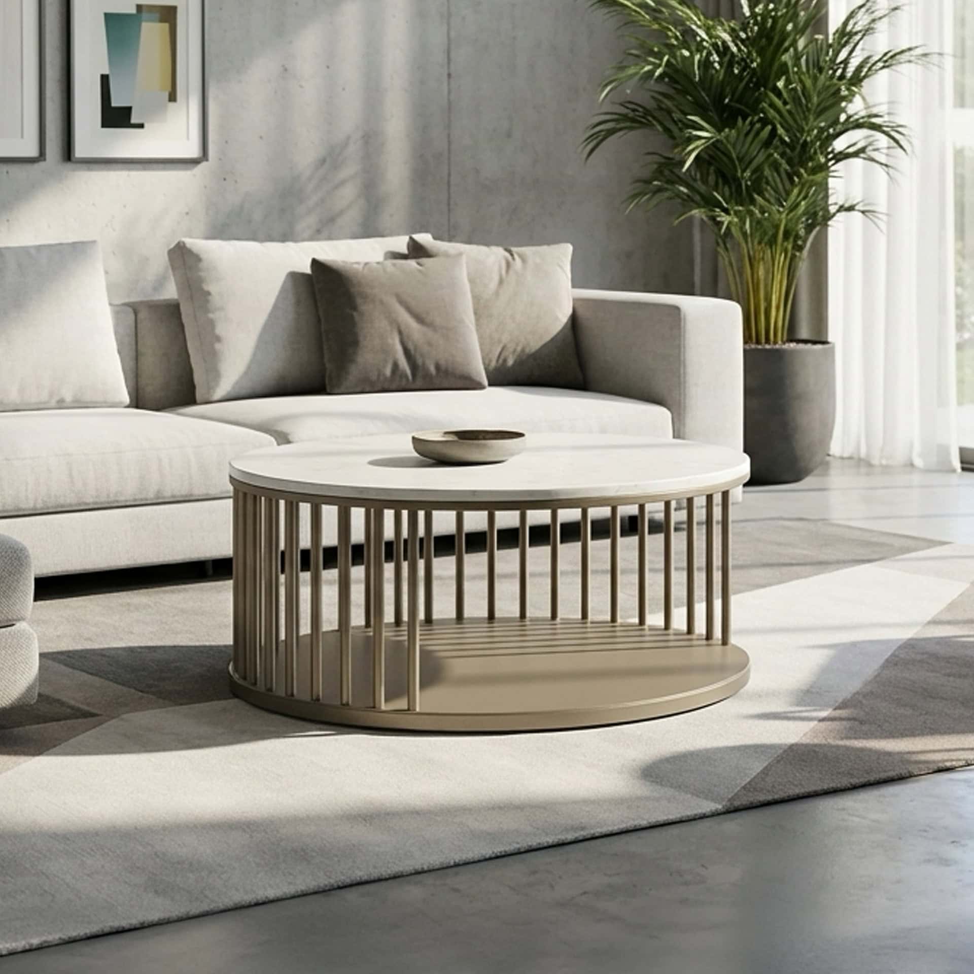 Modern Spoke Cocktail Table in Living Room.