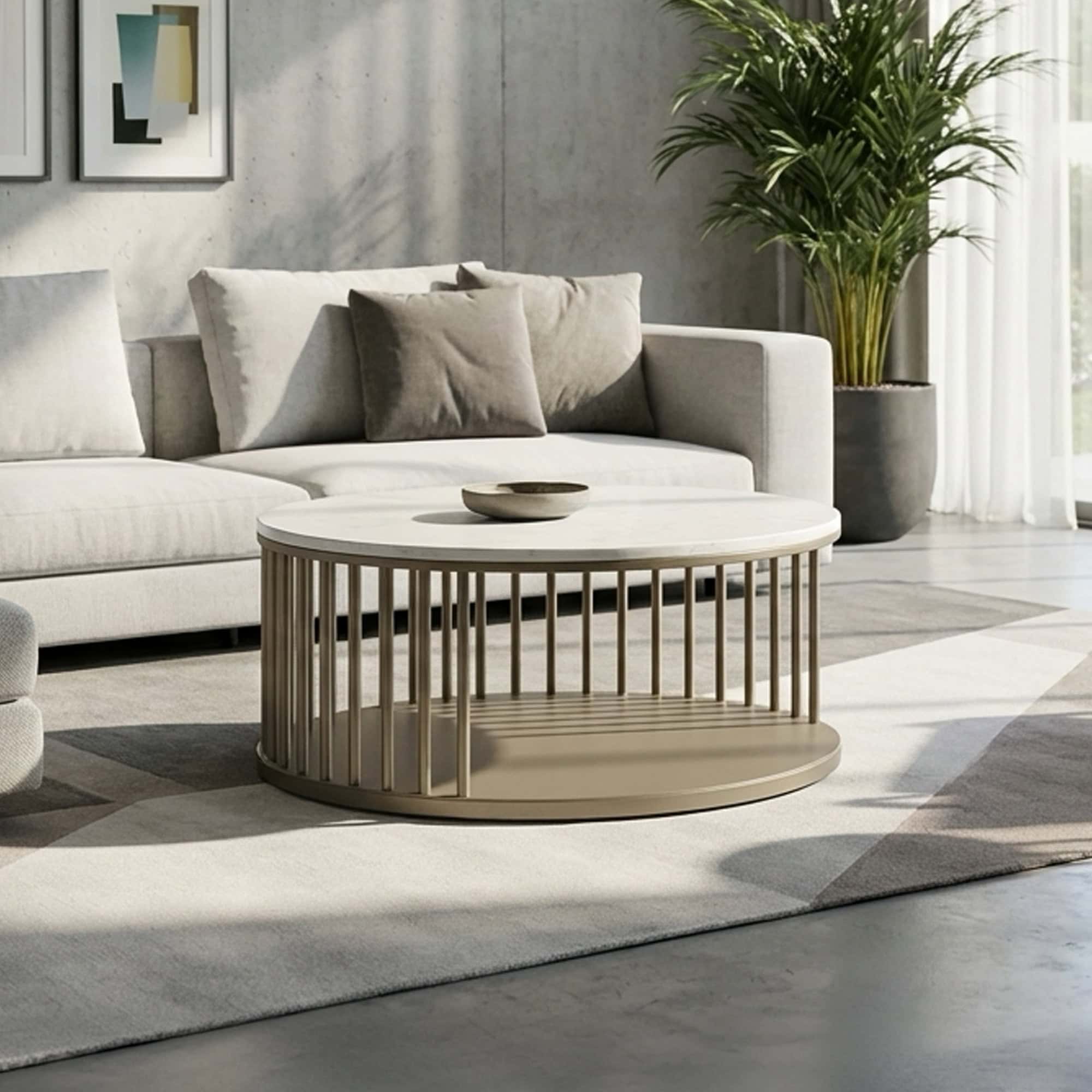 Modern Spoke Cocktail Table in Living Room.