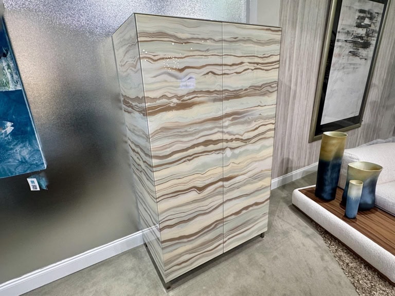 Elegant Camila Bar Cabinet with onyx-inspired marble finish.