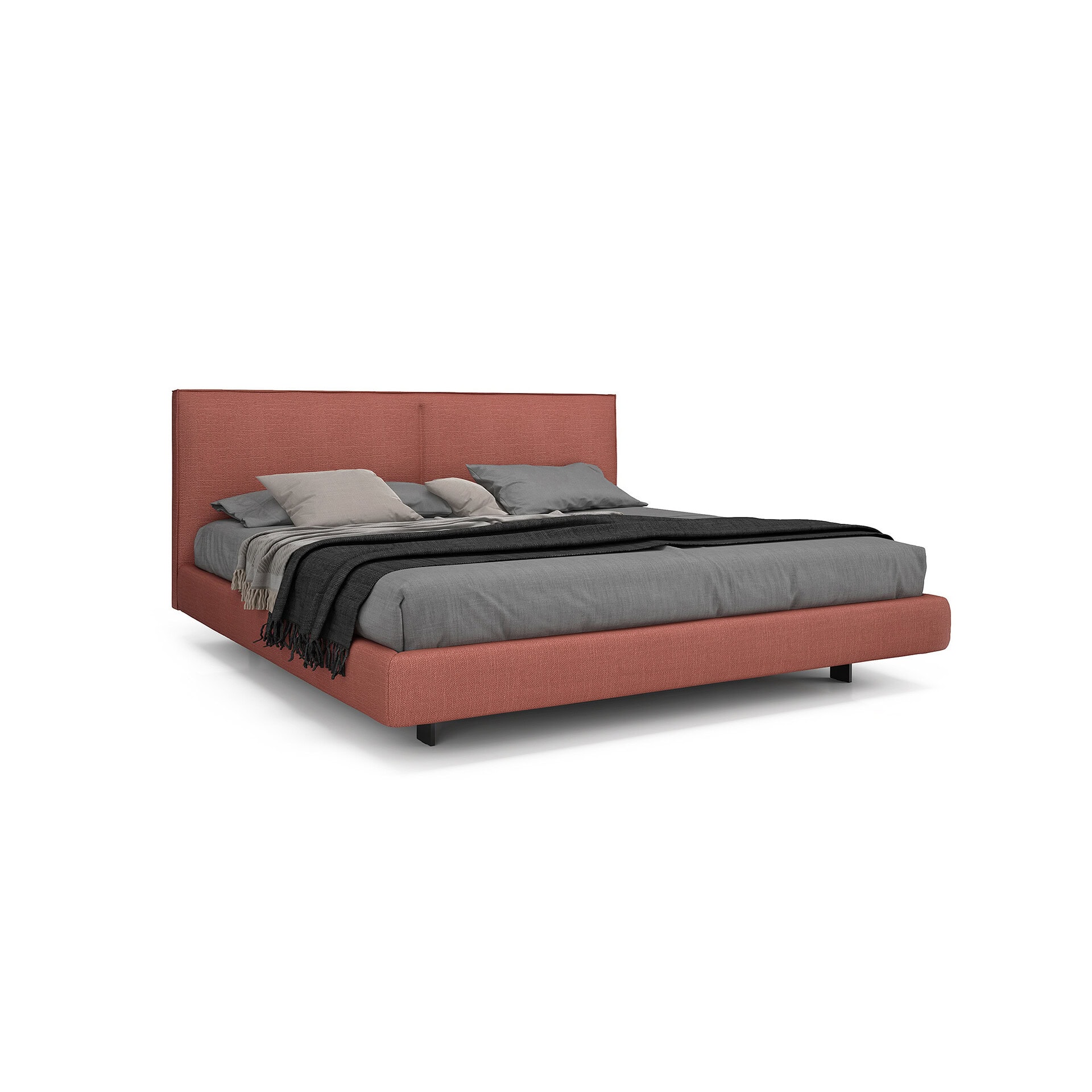 Modern Bernard Wood platform bed with upholstered headboard and sleek design.
