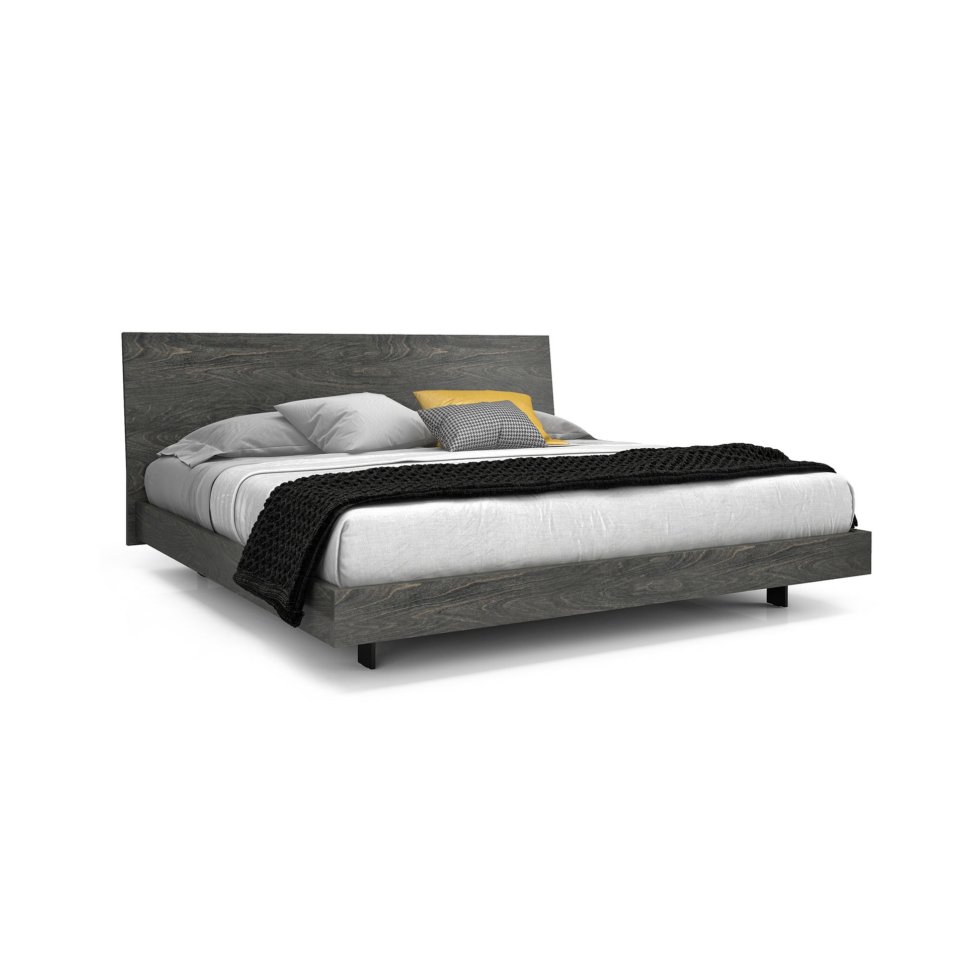 Elegant modern platform bed with a dark wood finish. Perfect for contemporary bedroom decor and comf.