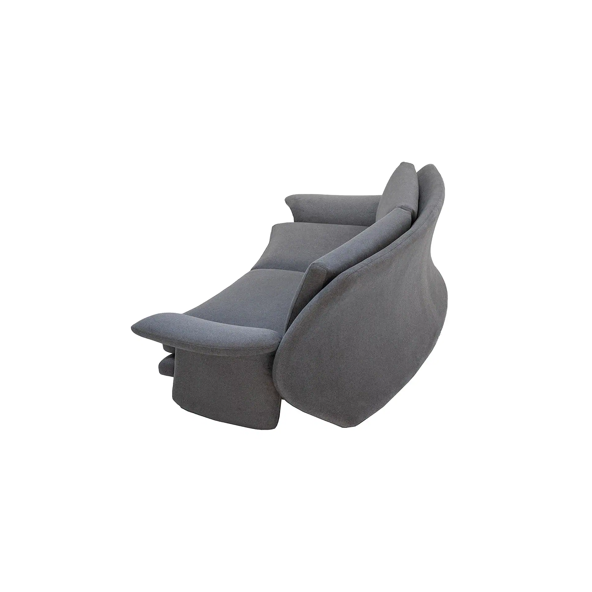 A modern dark gray fabric lounge sofa with a curved, reclined design on a white background.