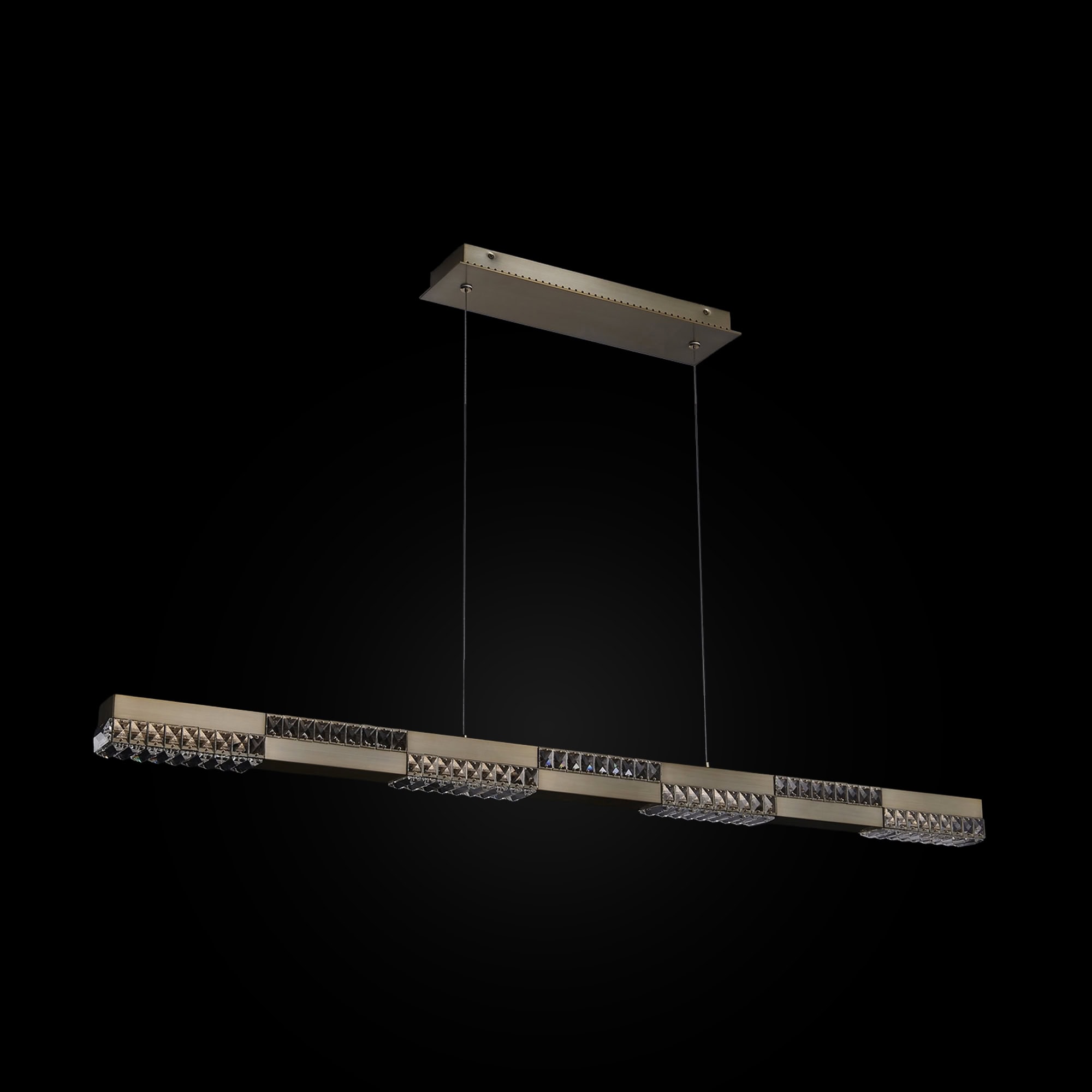 Elegant Dama 60-inch crystal island pendant lighting fixture. Perfect for modern kitchens and dining.