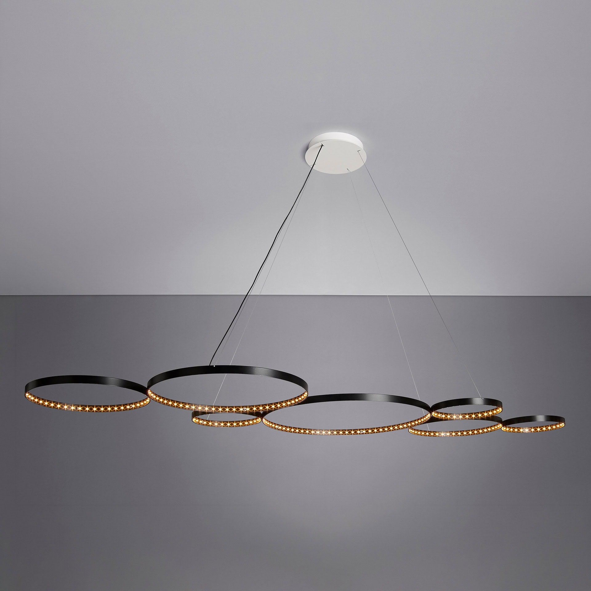 Elegant modern ring chandelier with LED lighting, perfect for contemporary interiors.
