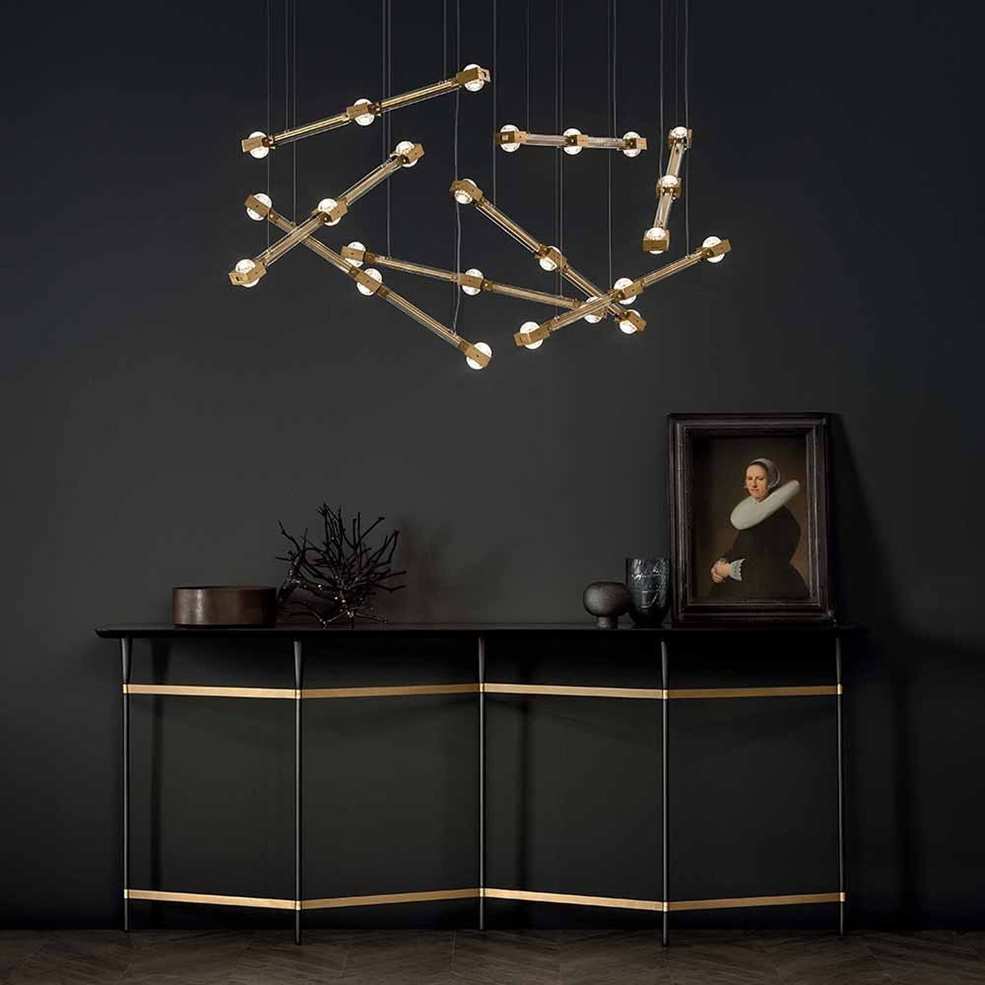 Elegant Raqam N7 cluster chandelier with modern design and warm lighting. Perfect for contemporary i.