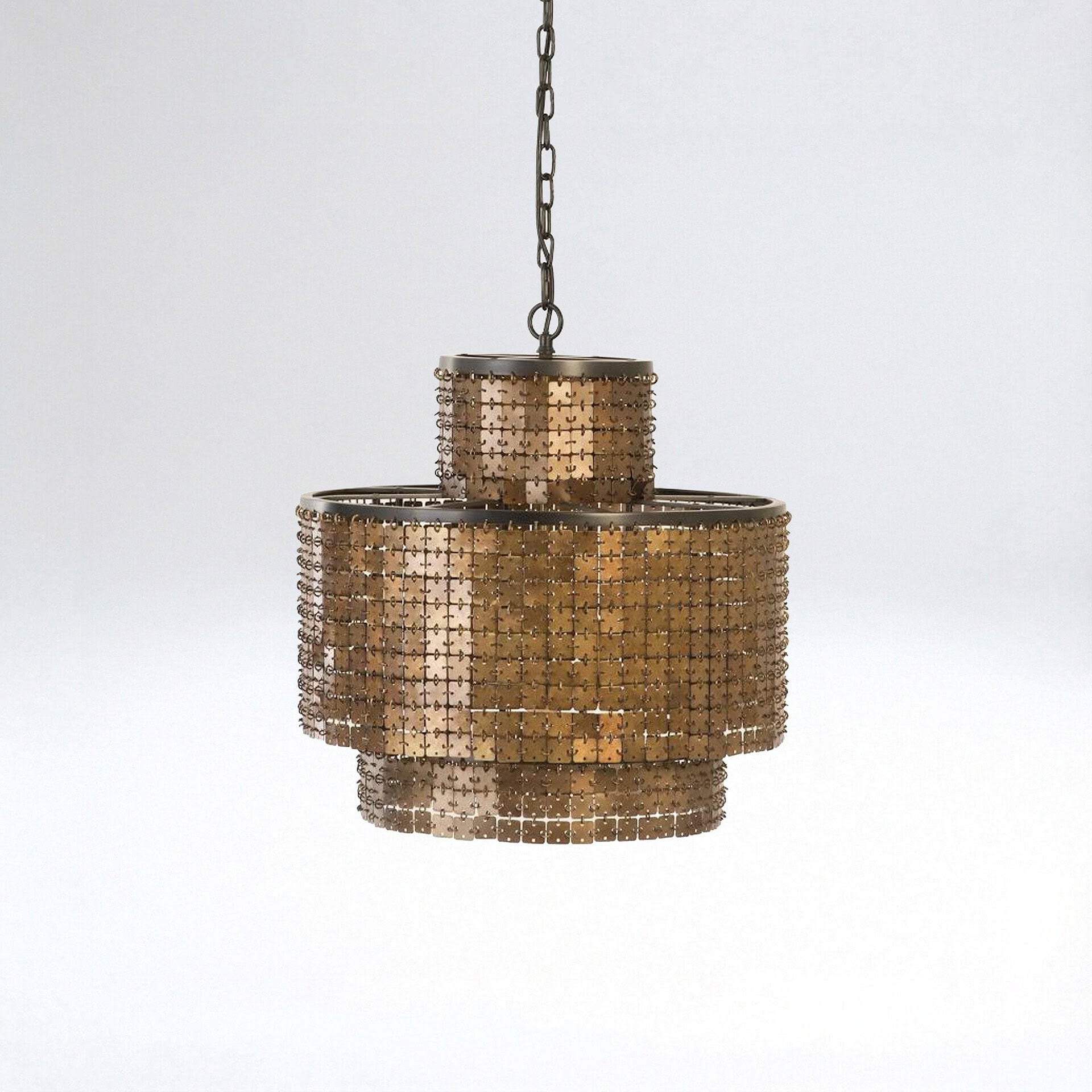 Armour Brass Chandelier with mosaic design, elegant lighting fixture.