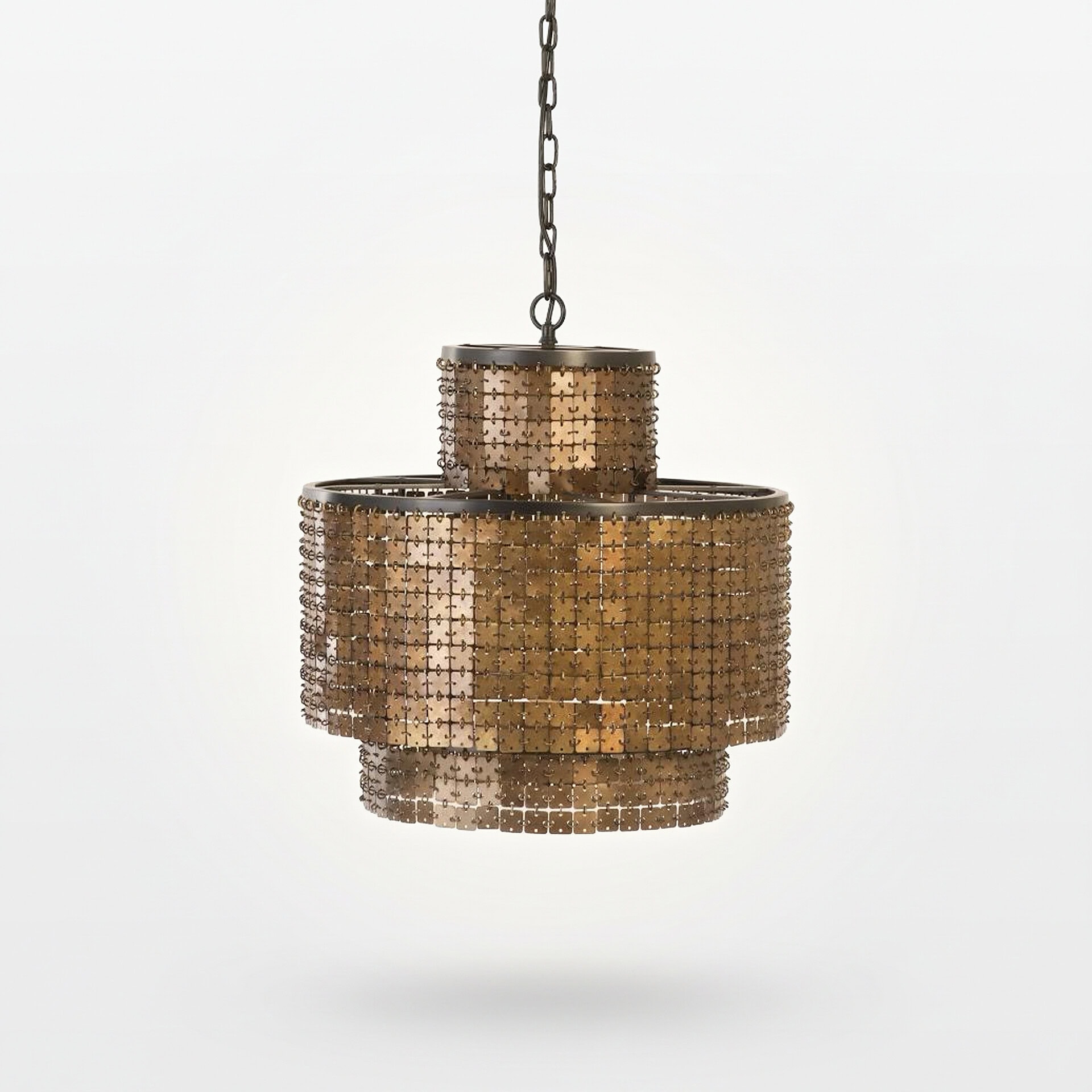 Armour Brass Chandelier with mosaic design, elegant lighting fixture.