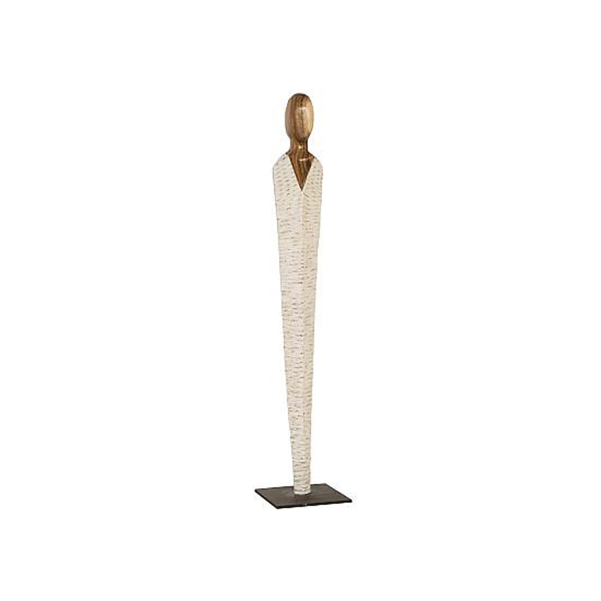 Vested wood sculpture with a modern design, handcrafted by Sklar Furnishings.
