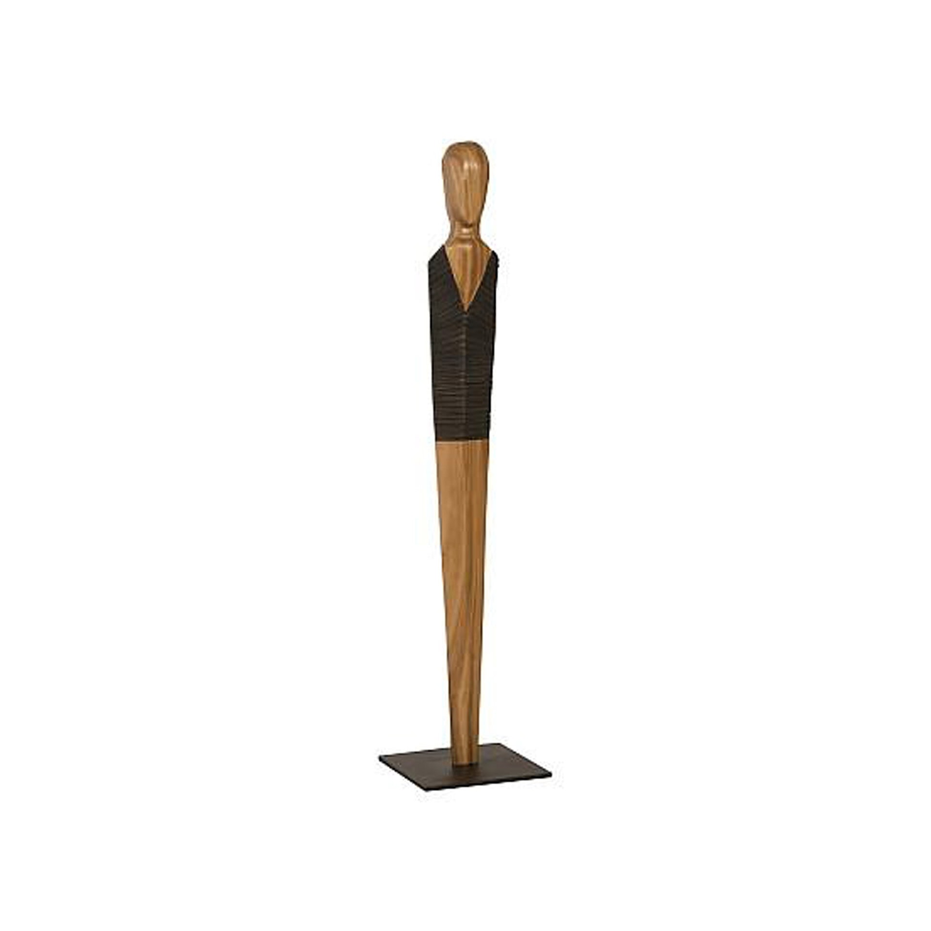 Vested wood sculpture with modern design, handcrafted by Sklar Furnishings.