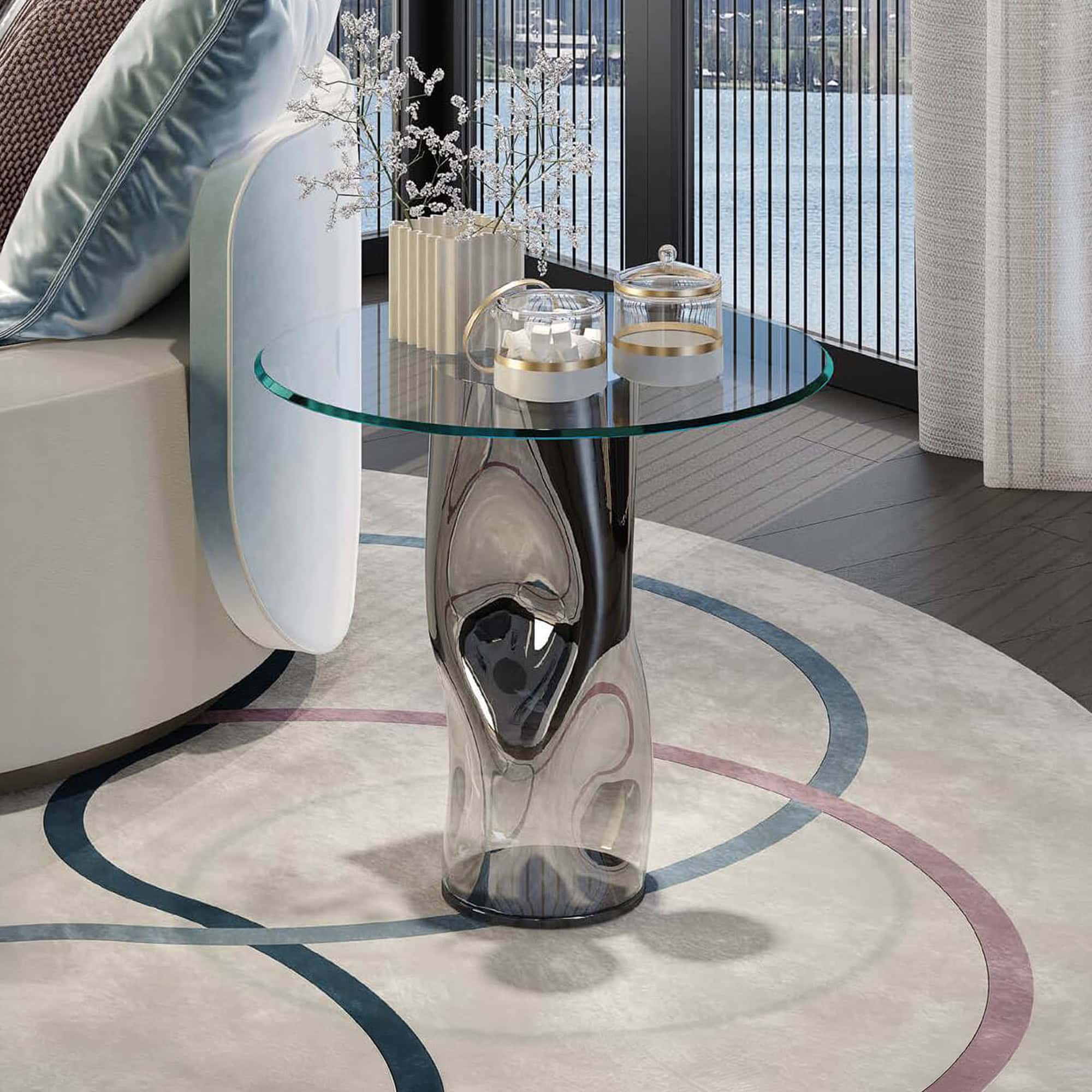Elegant Murano glass side table with a sleek, modern design. Perfect for contemporary living spaces.