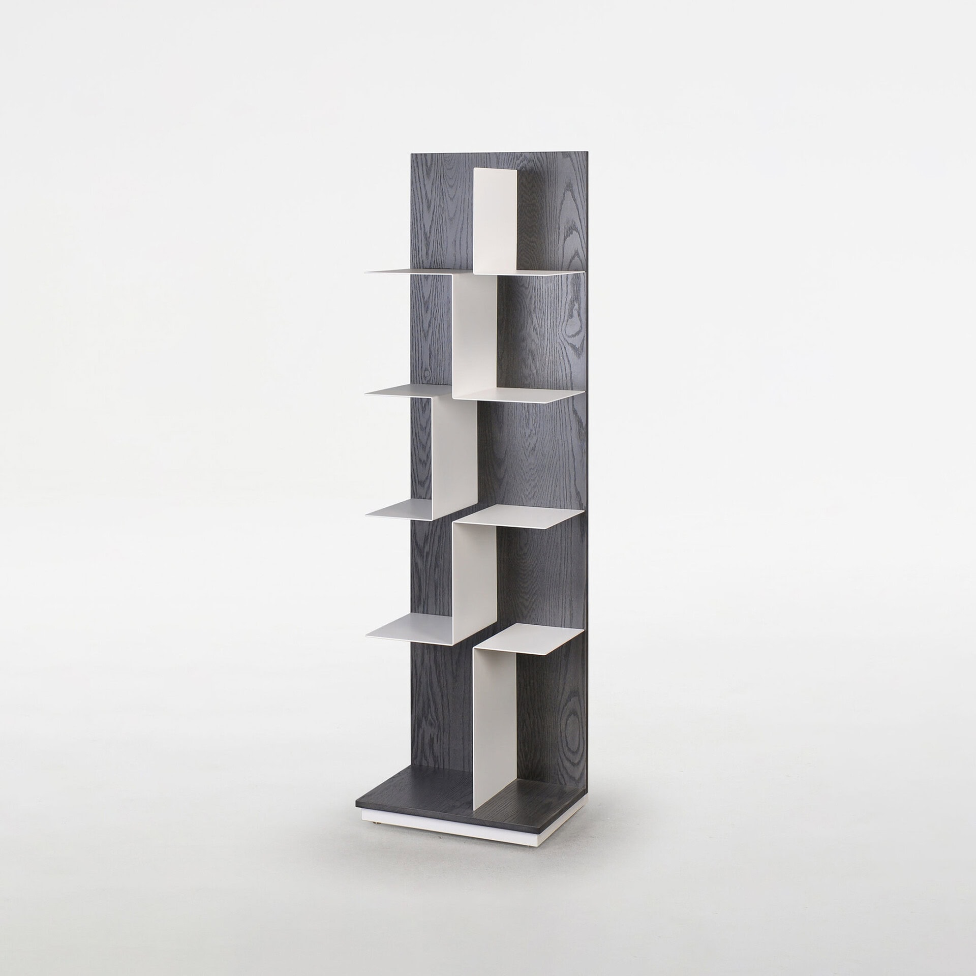 Modern Maze Freestanding Bookshelf with geometric design in dark wood finish.