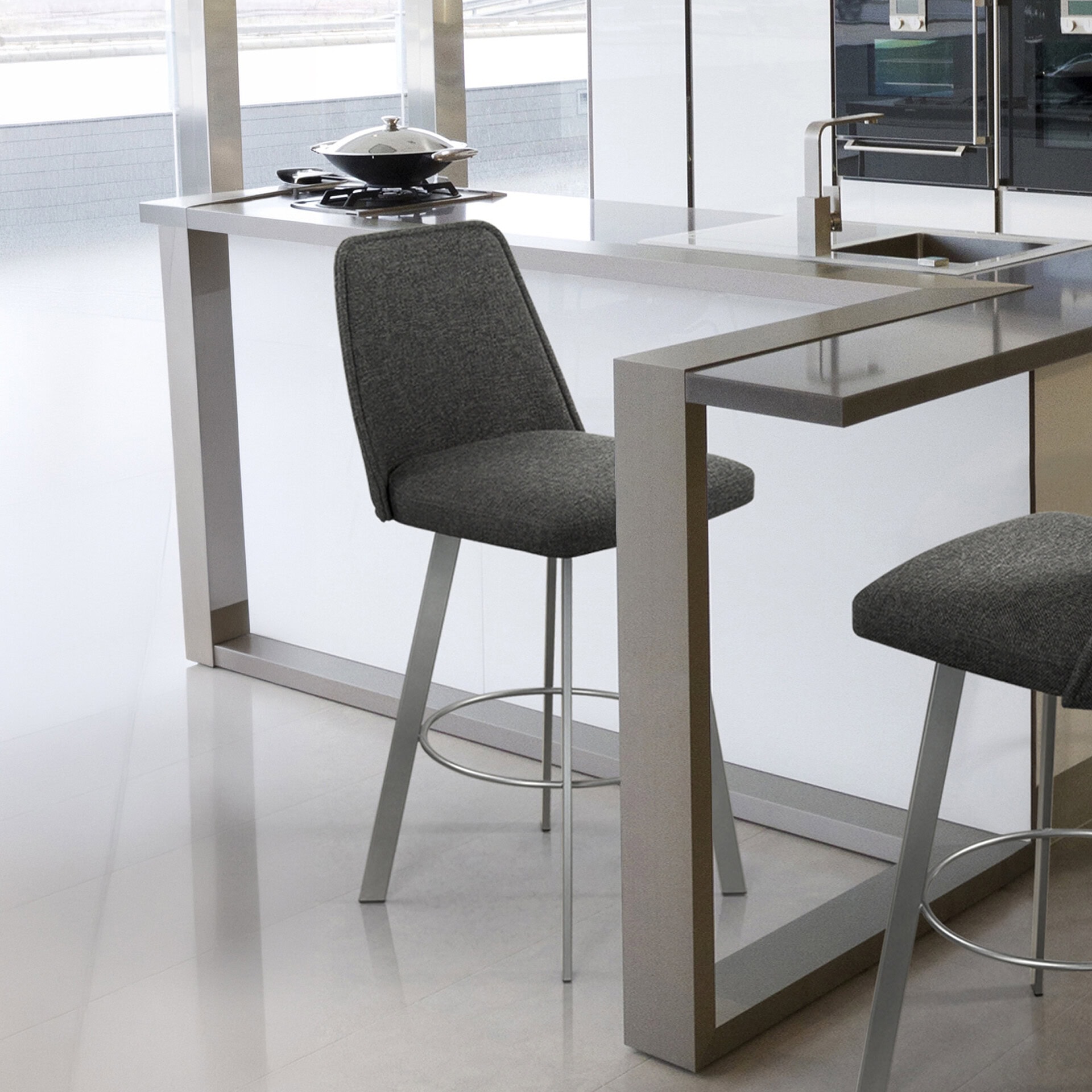 Sofia swivel bar and counter stool with modern design and comfortable upholstered seat. Perfect for.