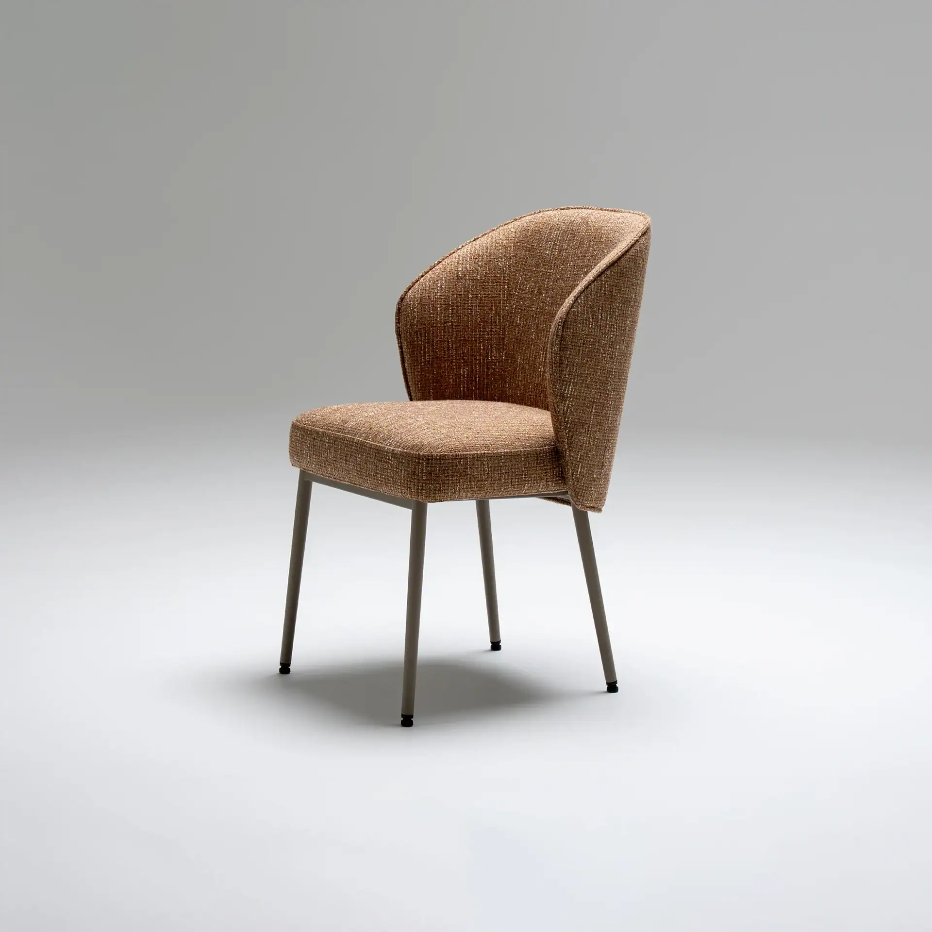 Sklar Furnishings Tessa Upholstered Dining Armchair in brown fabric.