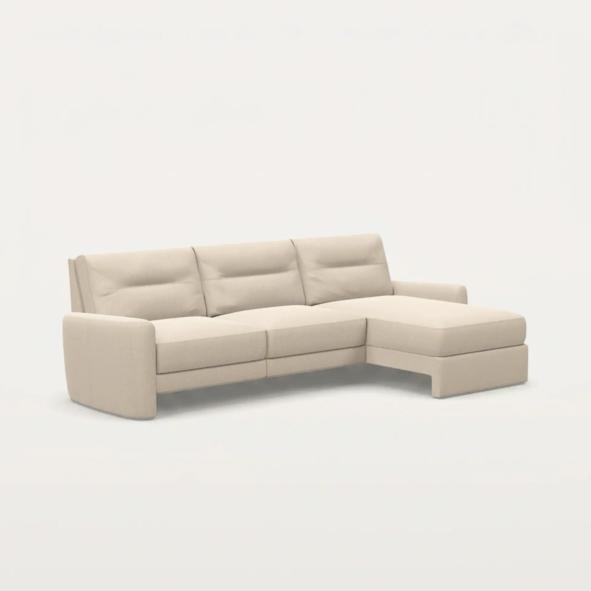 Beige sectional sofa with plush cushions, perfect for contemporary living room comfort and style.