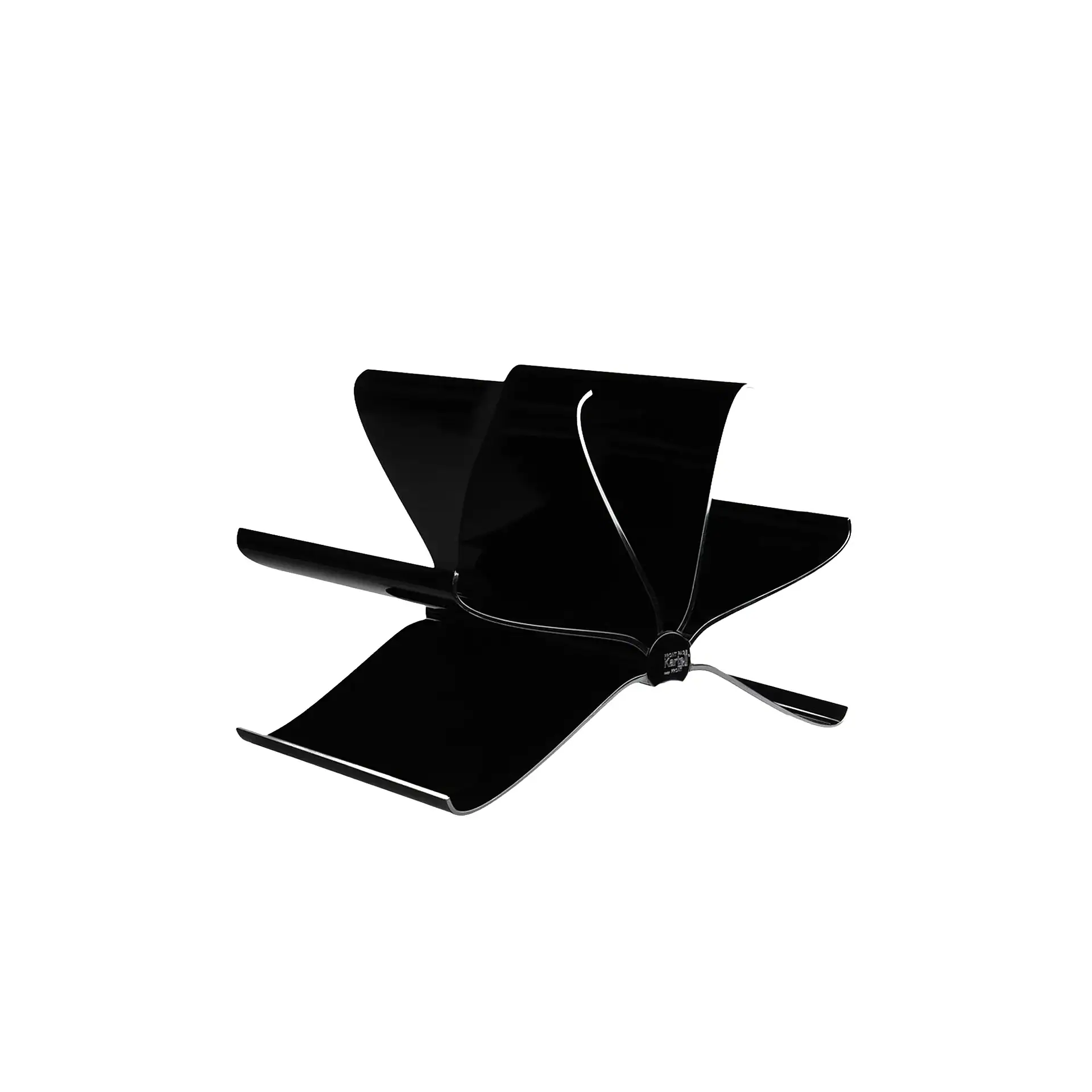 Modern black Kartell magazine rack with open design for stylish storage.