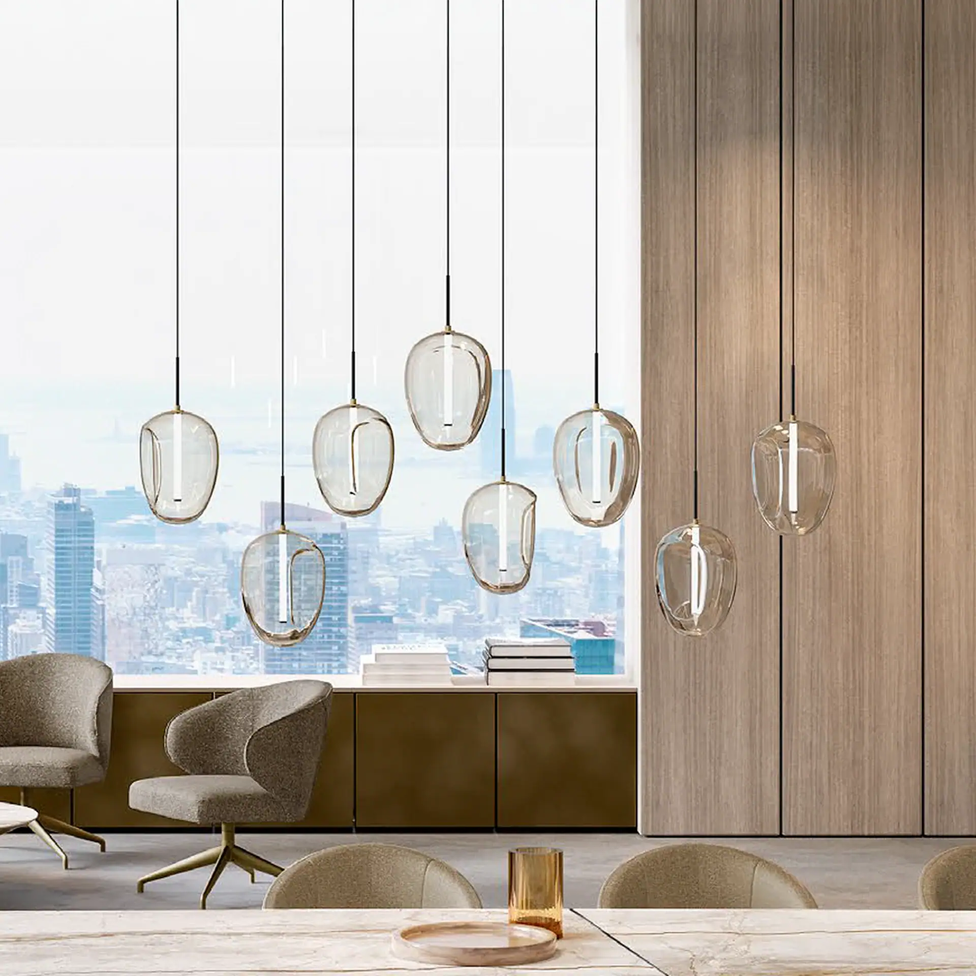 Elegant Fos glass pendant light fixtures for contemporary home decor. Perfect for living rooms and d.