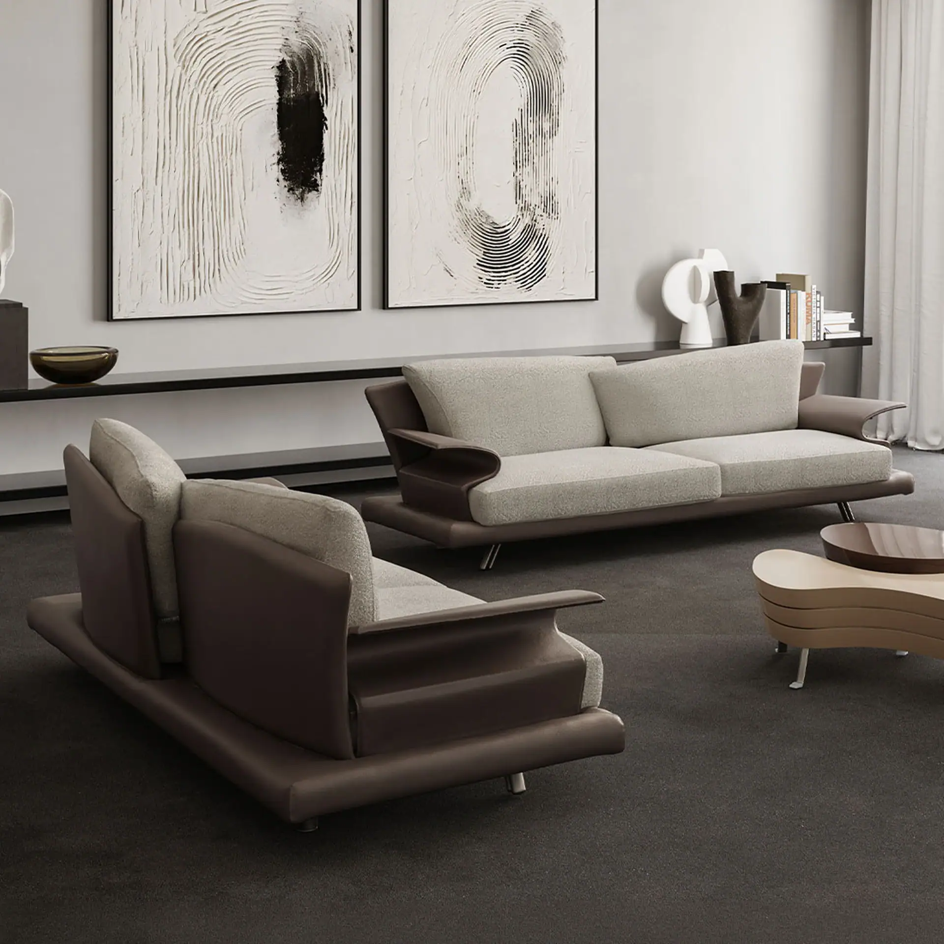 Elegant Super Roy sofa with sleek design and neutral tones, perfect for contemporary living spaces.
