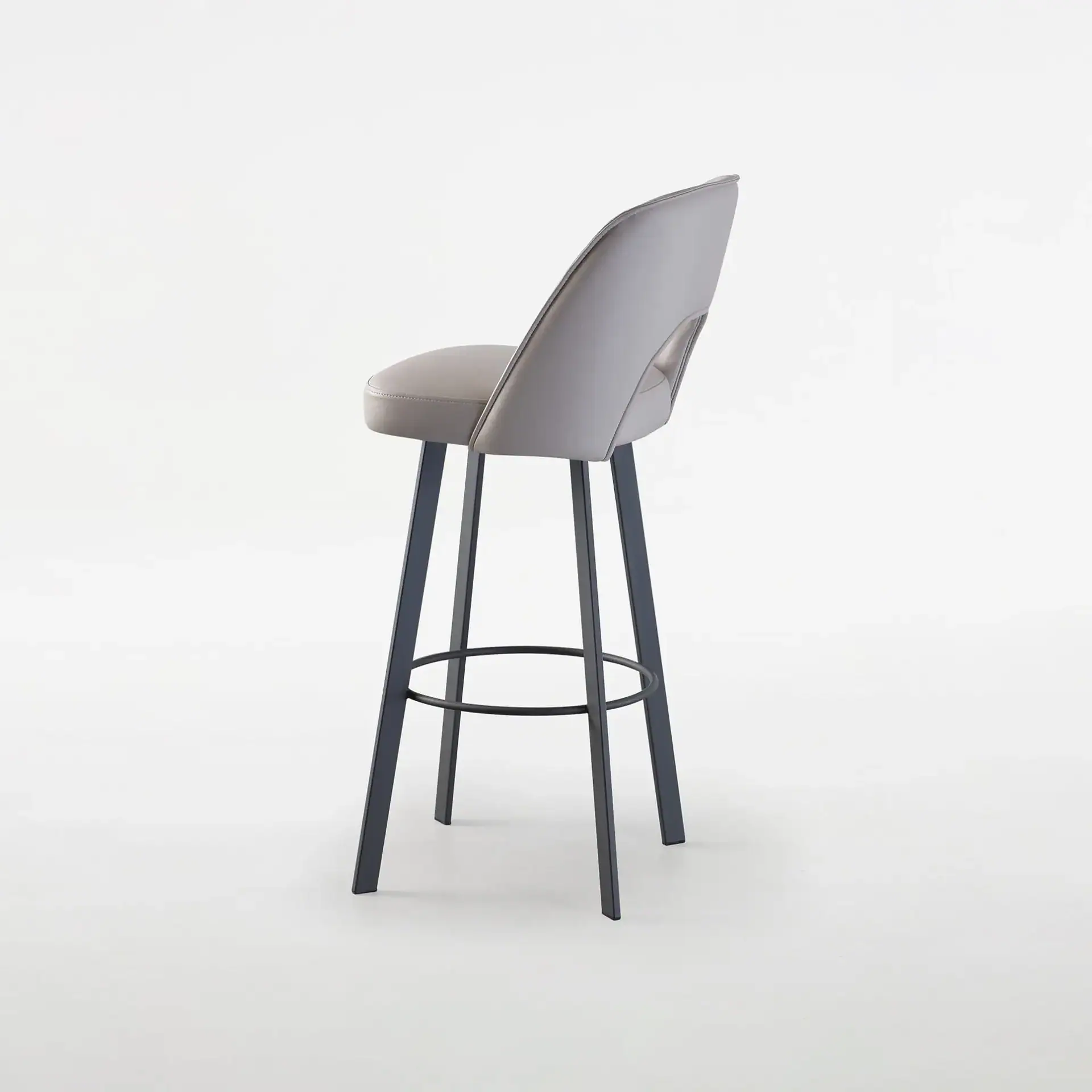 Sklar Furnishings Mia upholstered bar stool with light grey fabric and black legs.