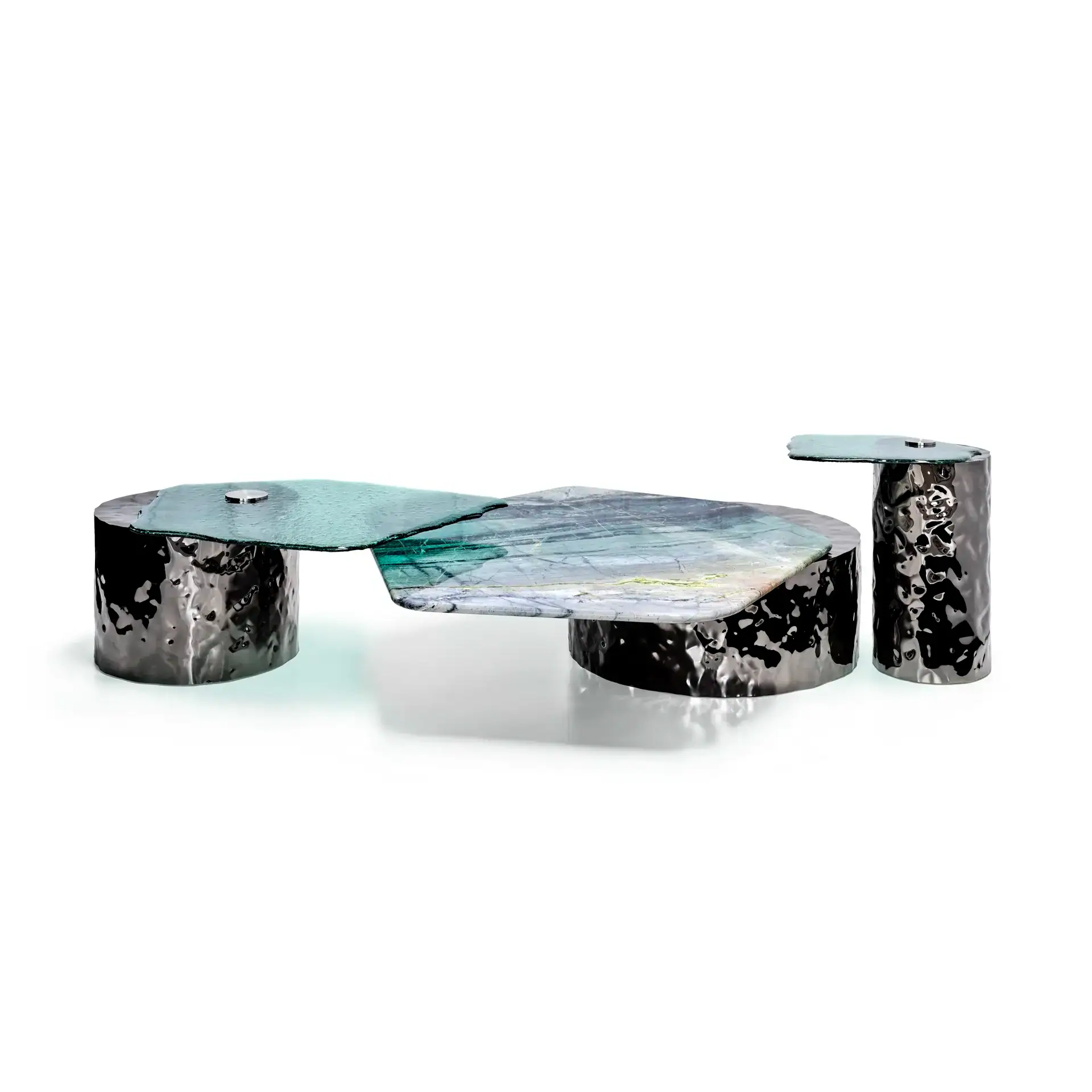 Elegant Materia coffee table with a unique marble top and sculptural base, perfect for modern living.