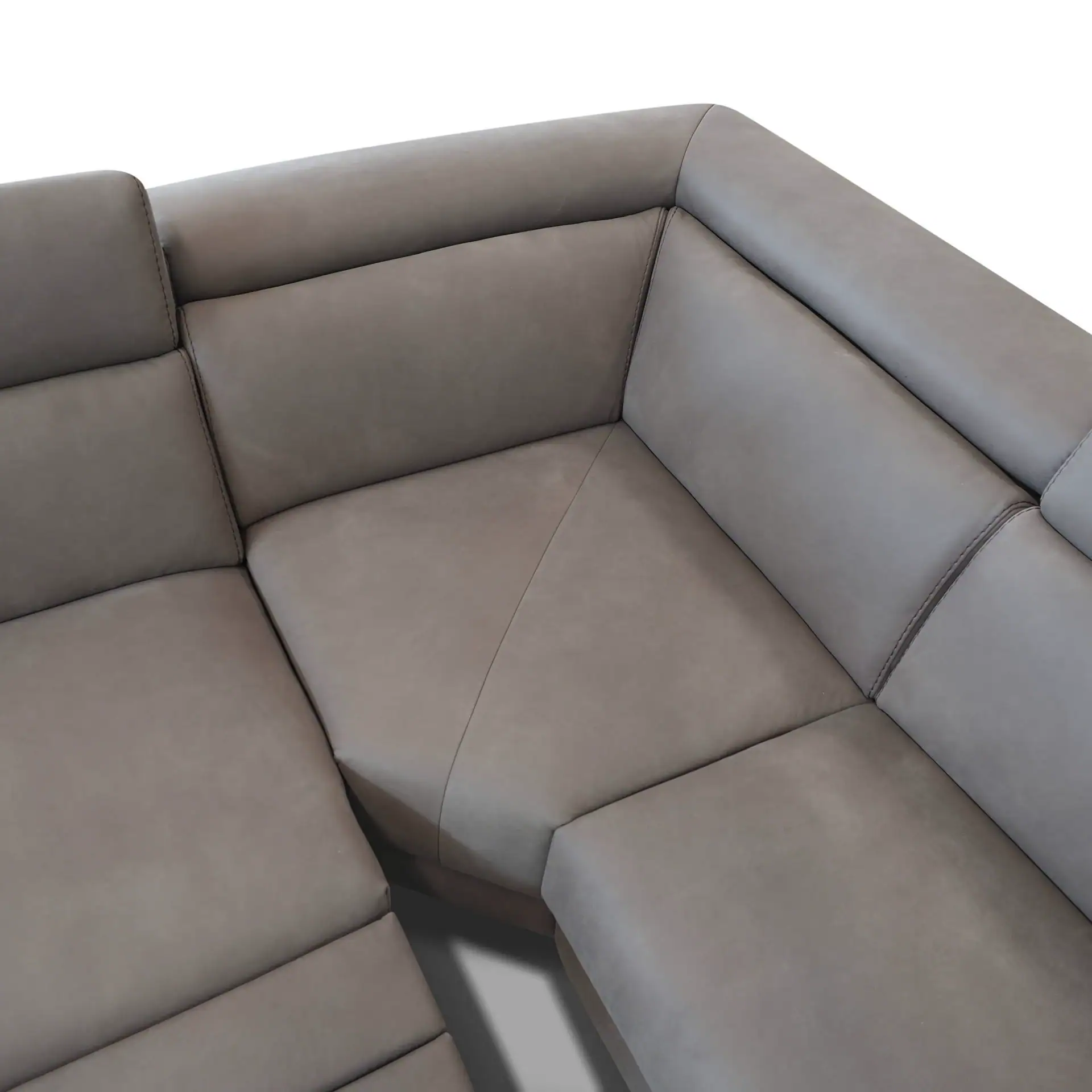 Gray leather sectional sofa with contemporary design, perfect for living room decor.