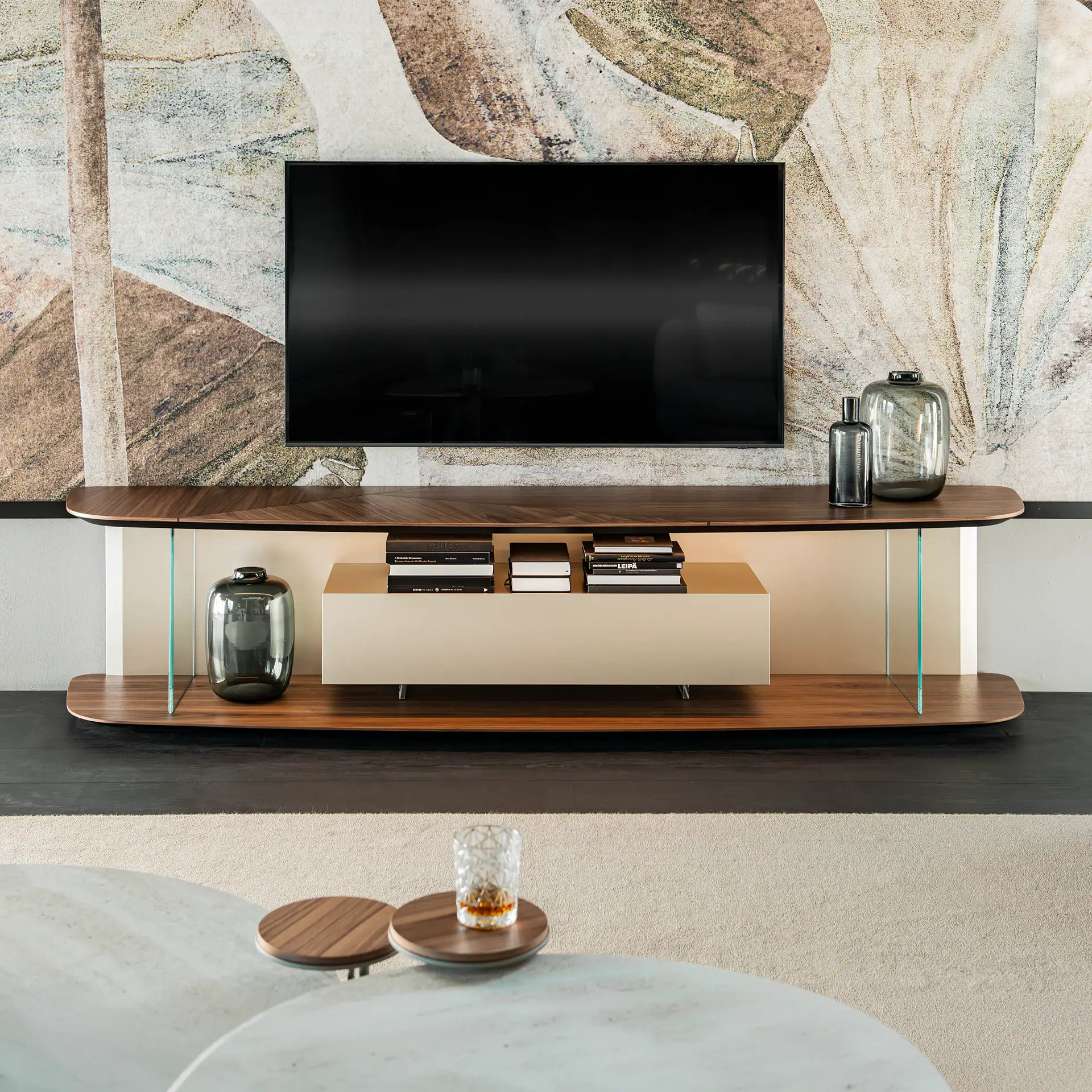 Altavista TV Cabinet with sleek design and wood finish for contemporary home entertainment setups.