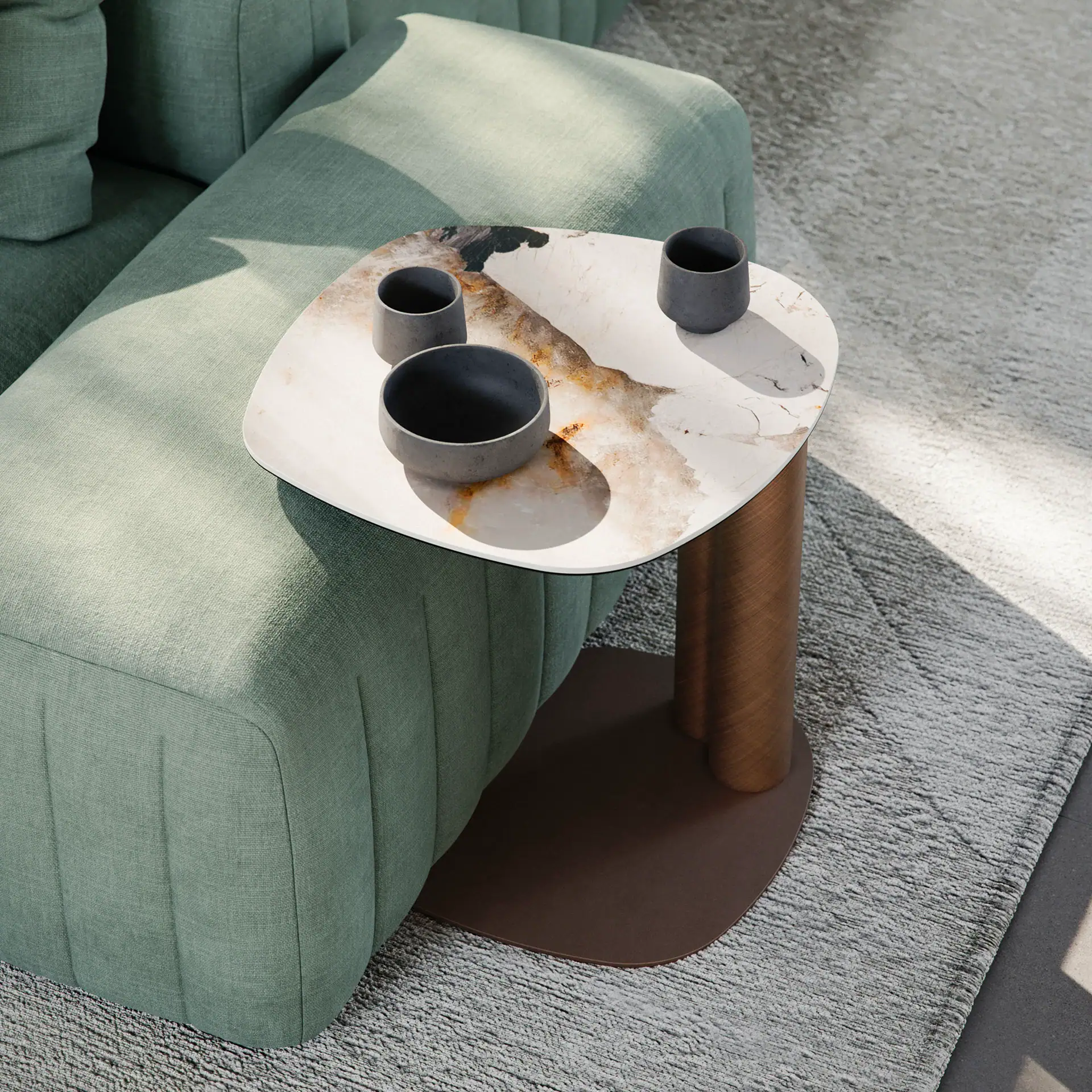 Stylish Amalfi coffee table with marble surface and wooden base, perfect for contemporary living roo.