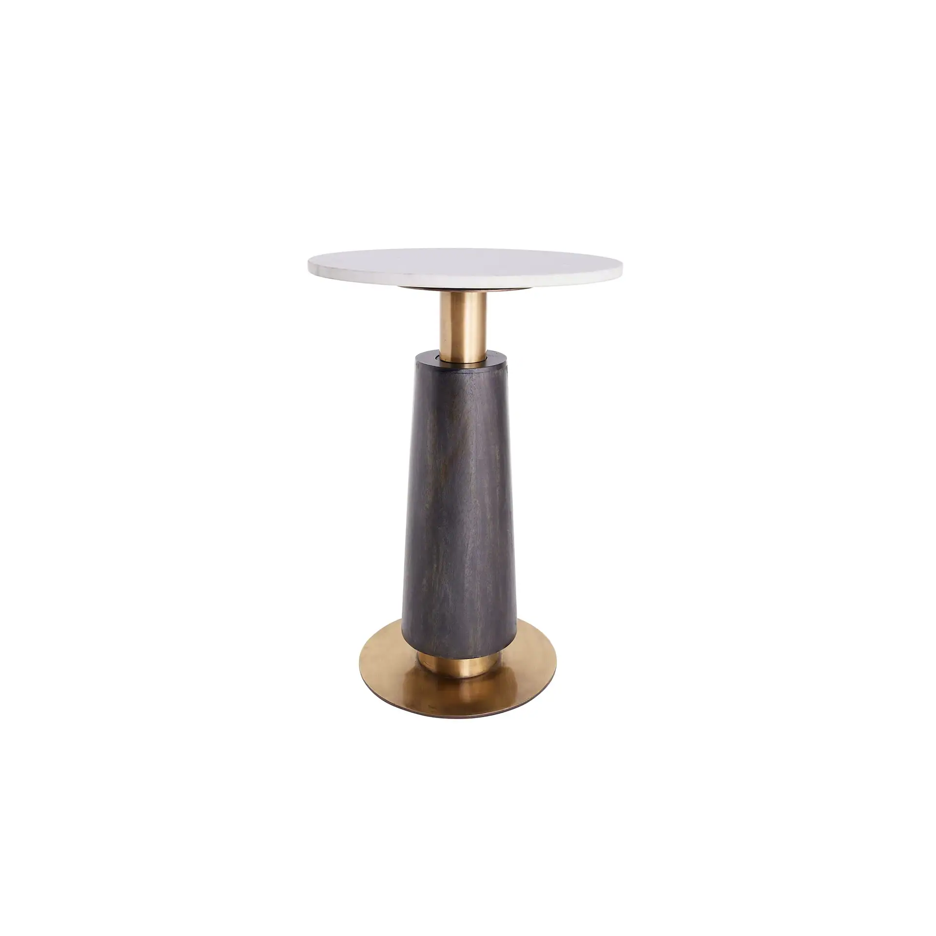 Accent side table with a sleek white top and metallic base, perfect for contemporary living spaces.