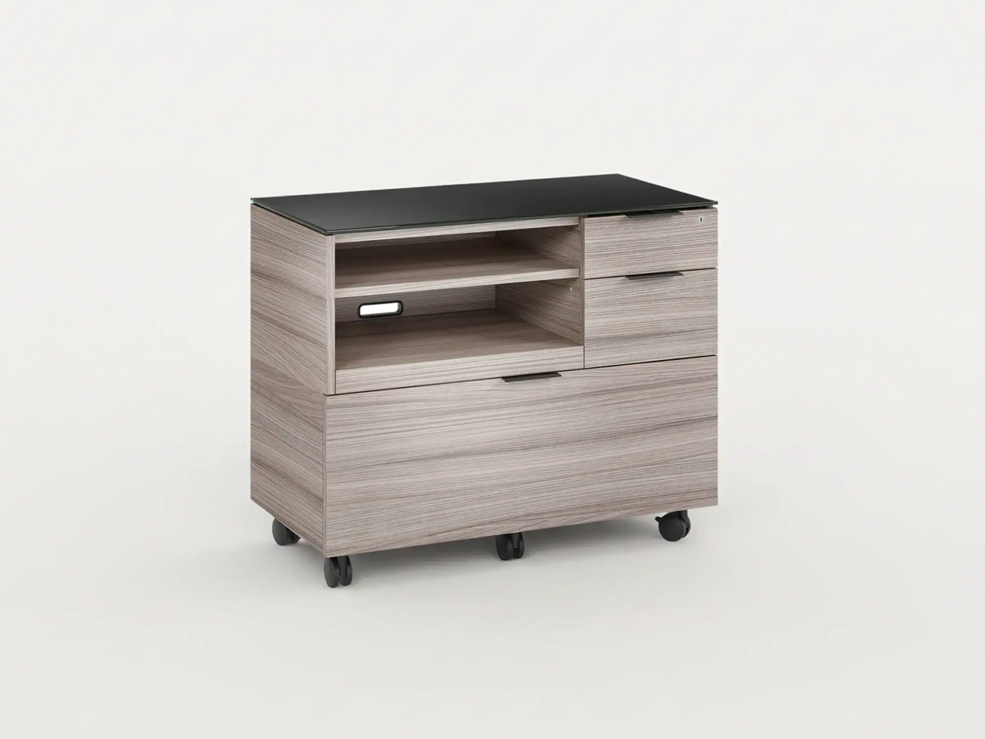 Versatile BDI Sigma cabinet with open shelves and drawers, ideal for home or office storage solution.