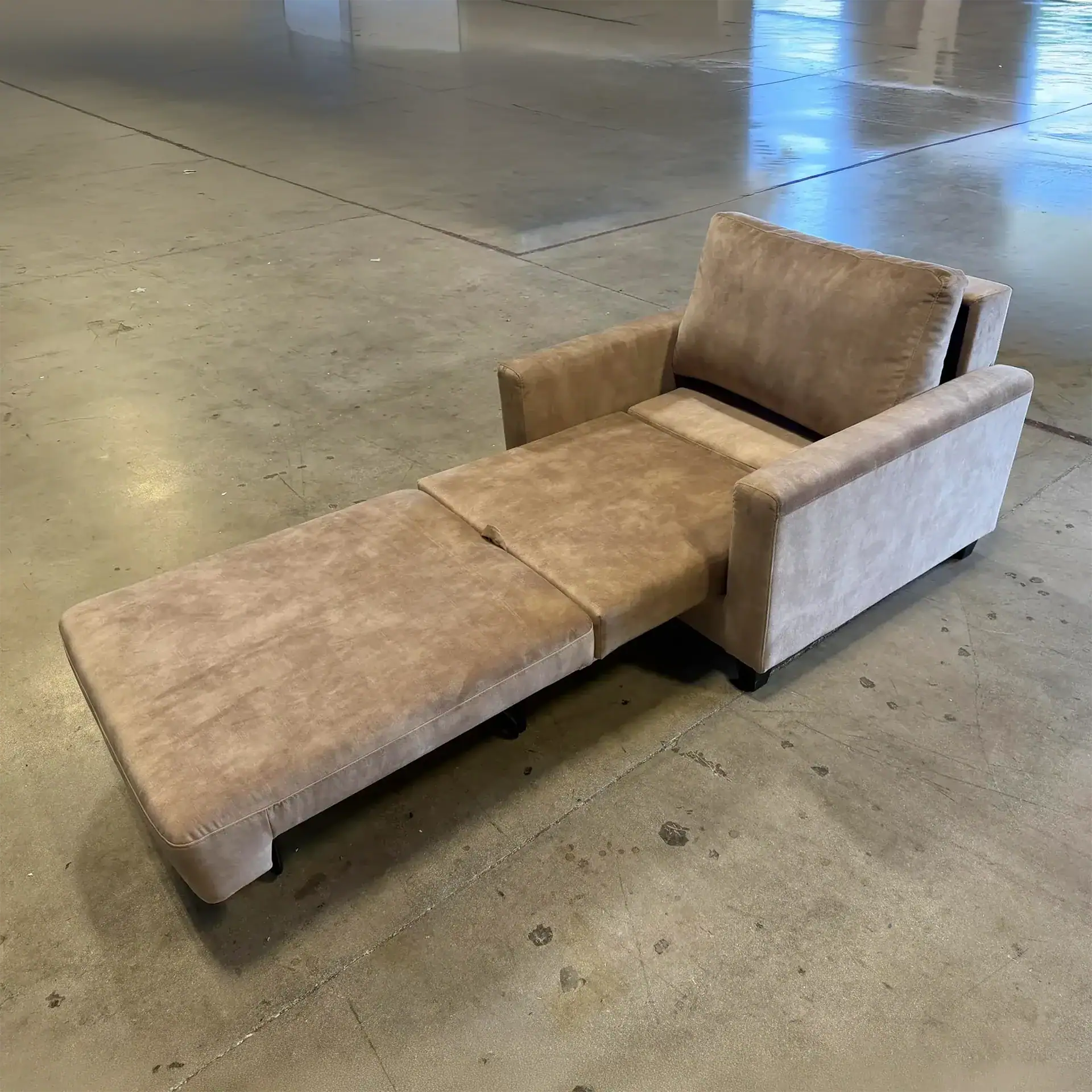Nico Cot Size Sleeper Chair in beige fabric, modern design, suitable for small spaces.