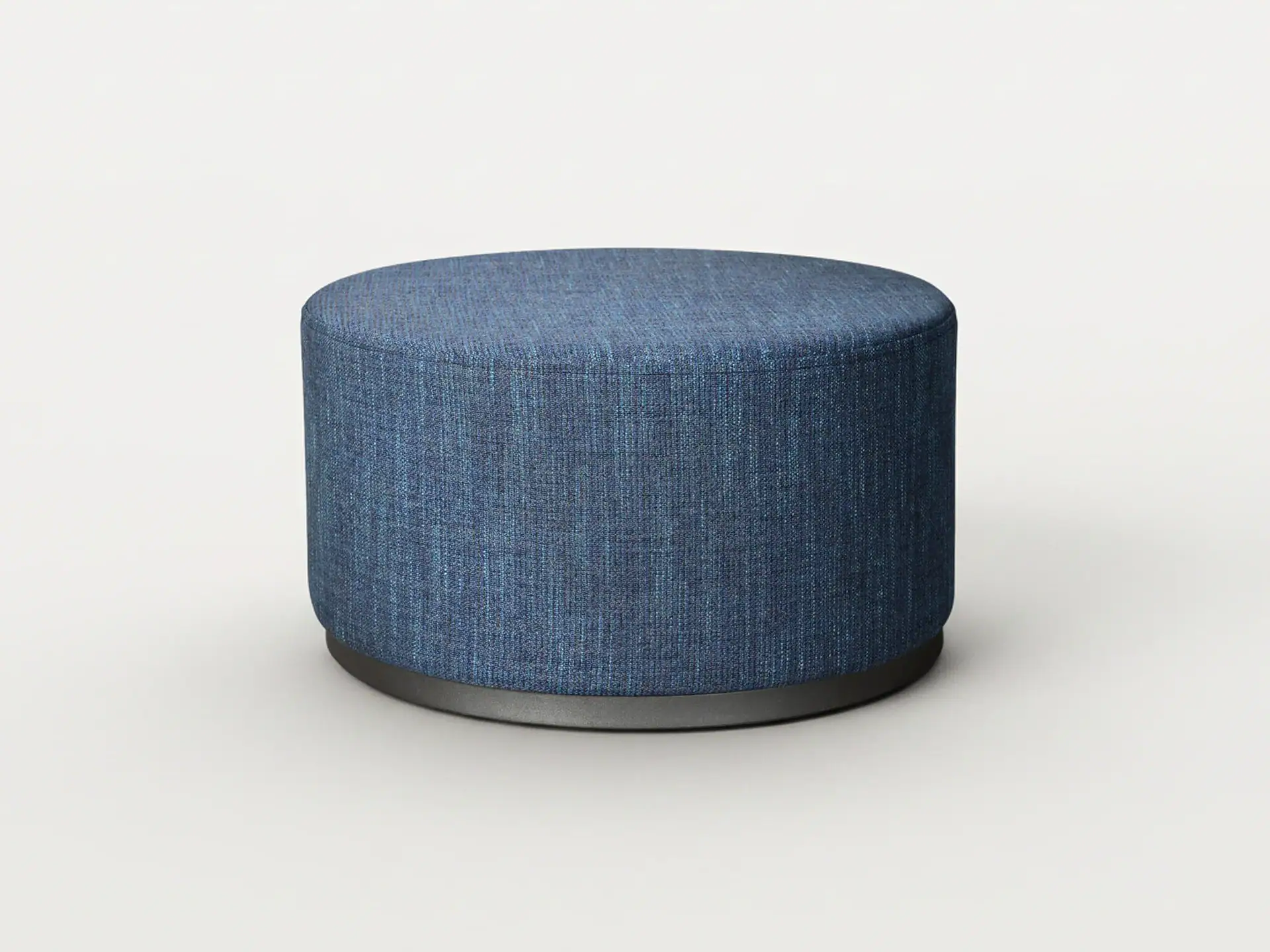 Ottoman for living room or lounge, blue fabric, modern design.