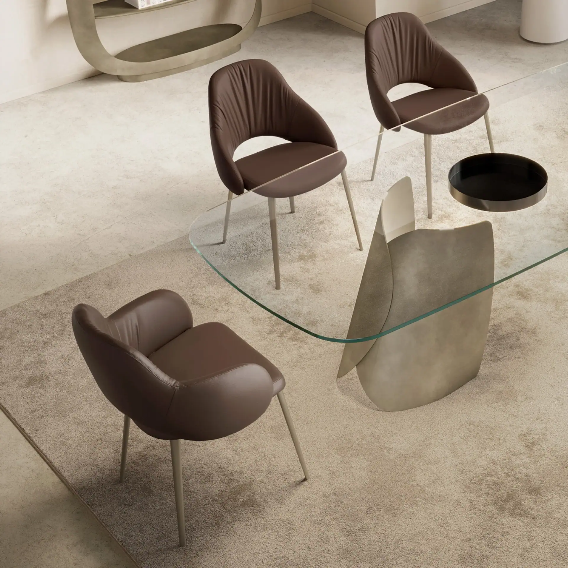 Sklar Furnishings silhouette dining chairs in a modern dining room.