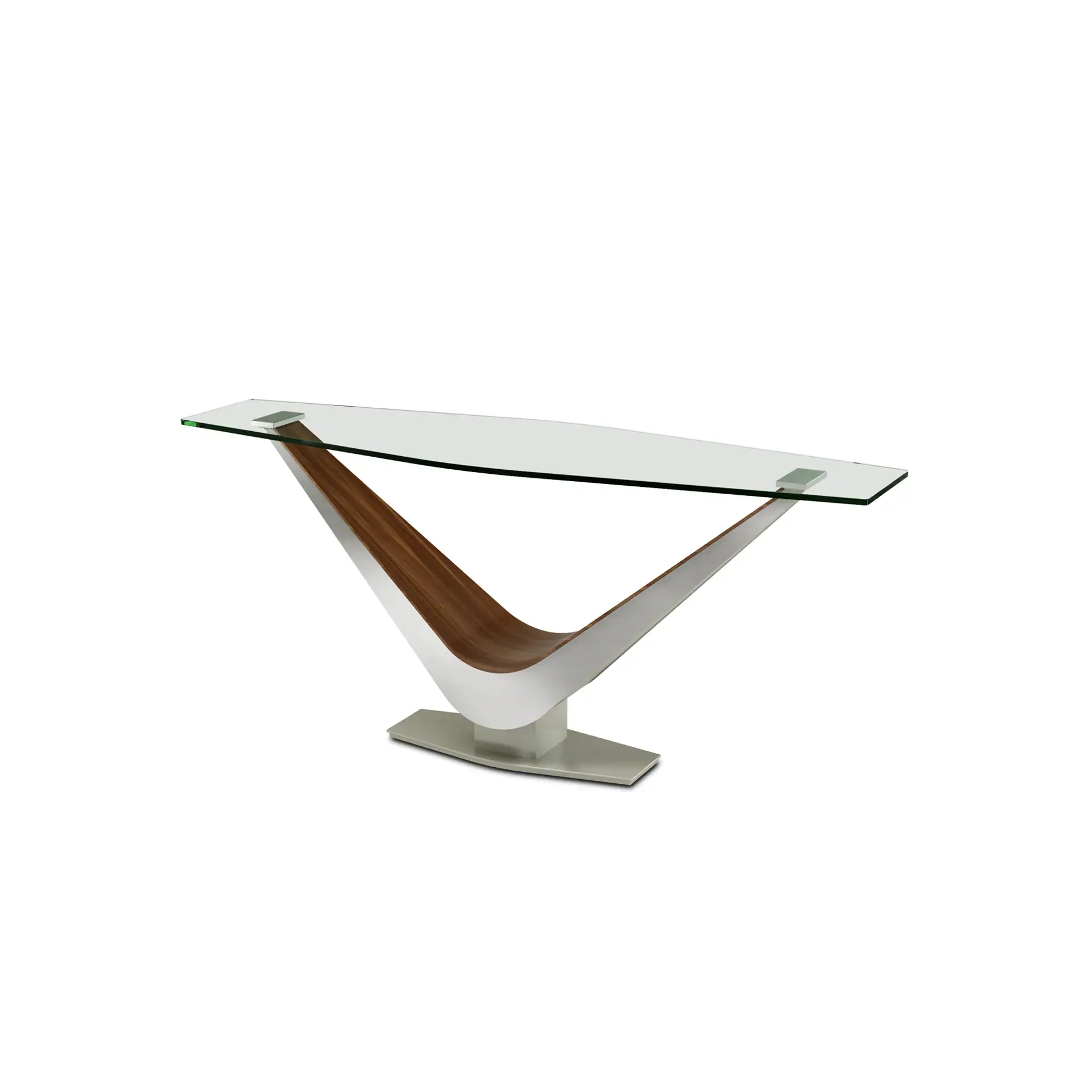 Contemporary glass and wood desk with sleek design for modern office spaces.