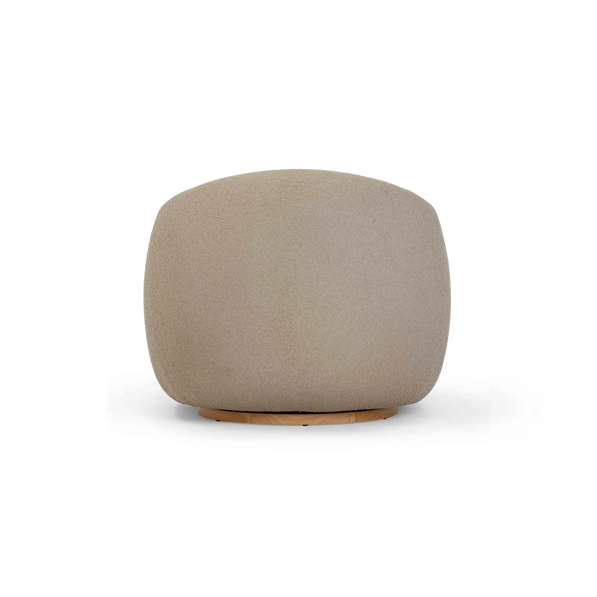 Beige upholstered ottoman with wooden base, perfect for living room or lounge area.