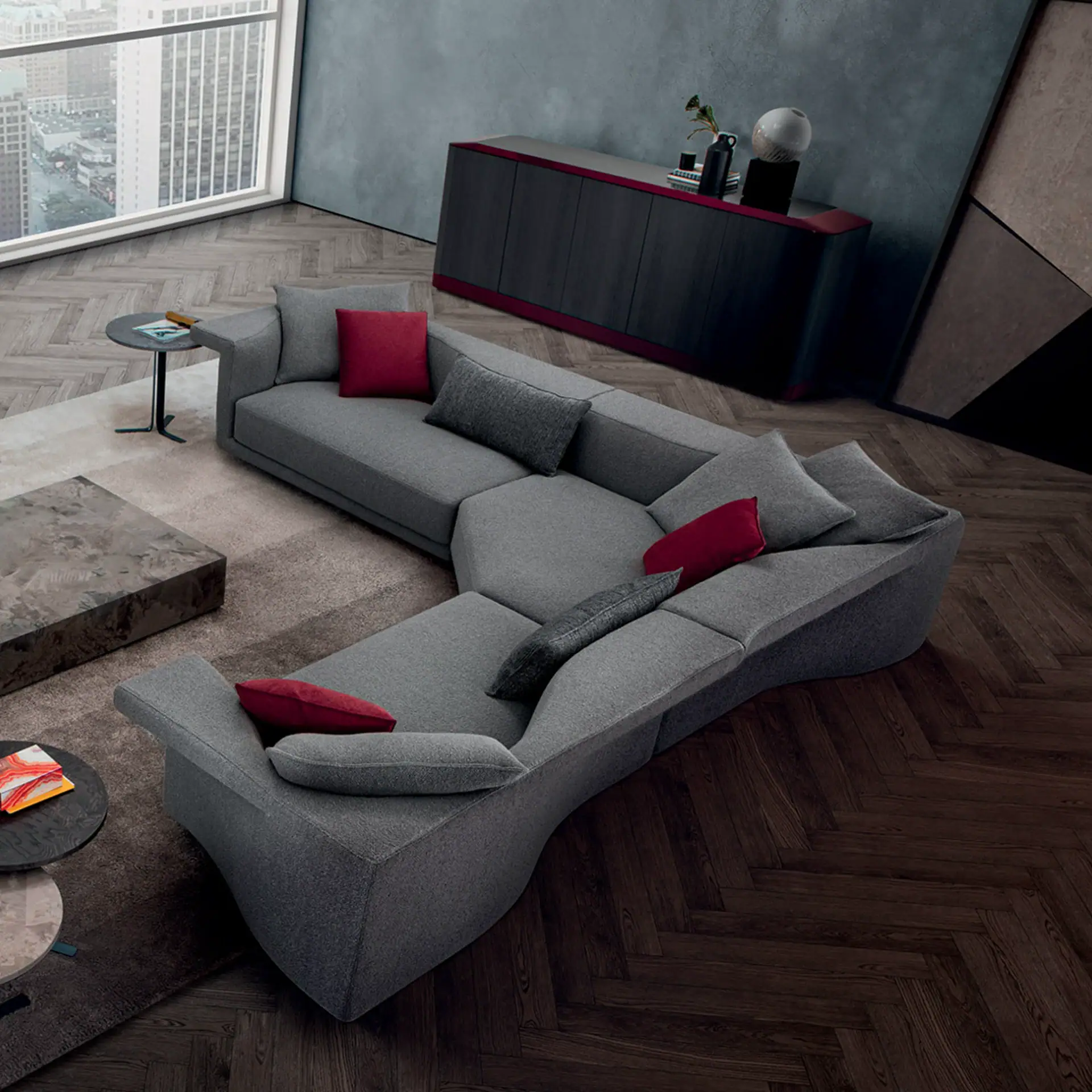 Angular sectional sofa for modern living rooms.