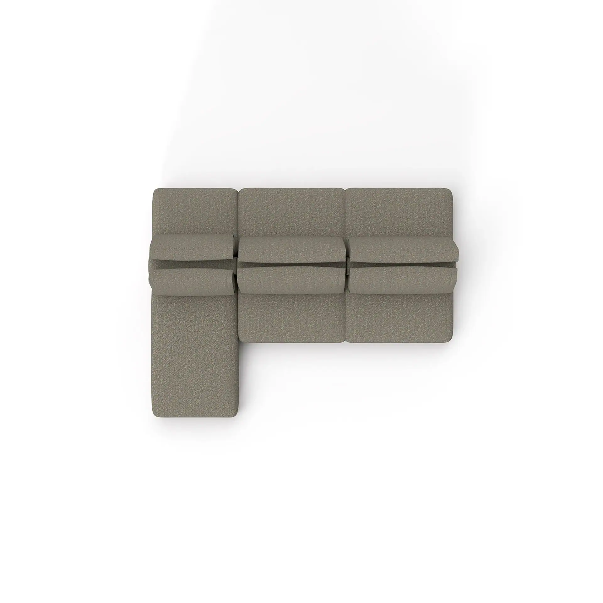 Top-down view of a gray L-shaped sectional sofa with textured fabric on a white background.