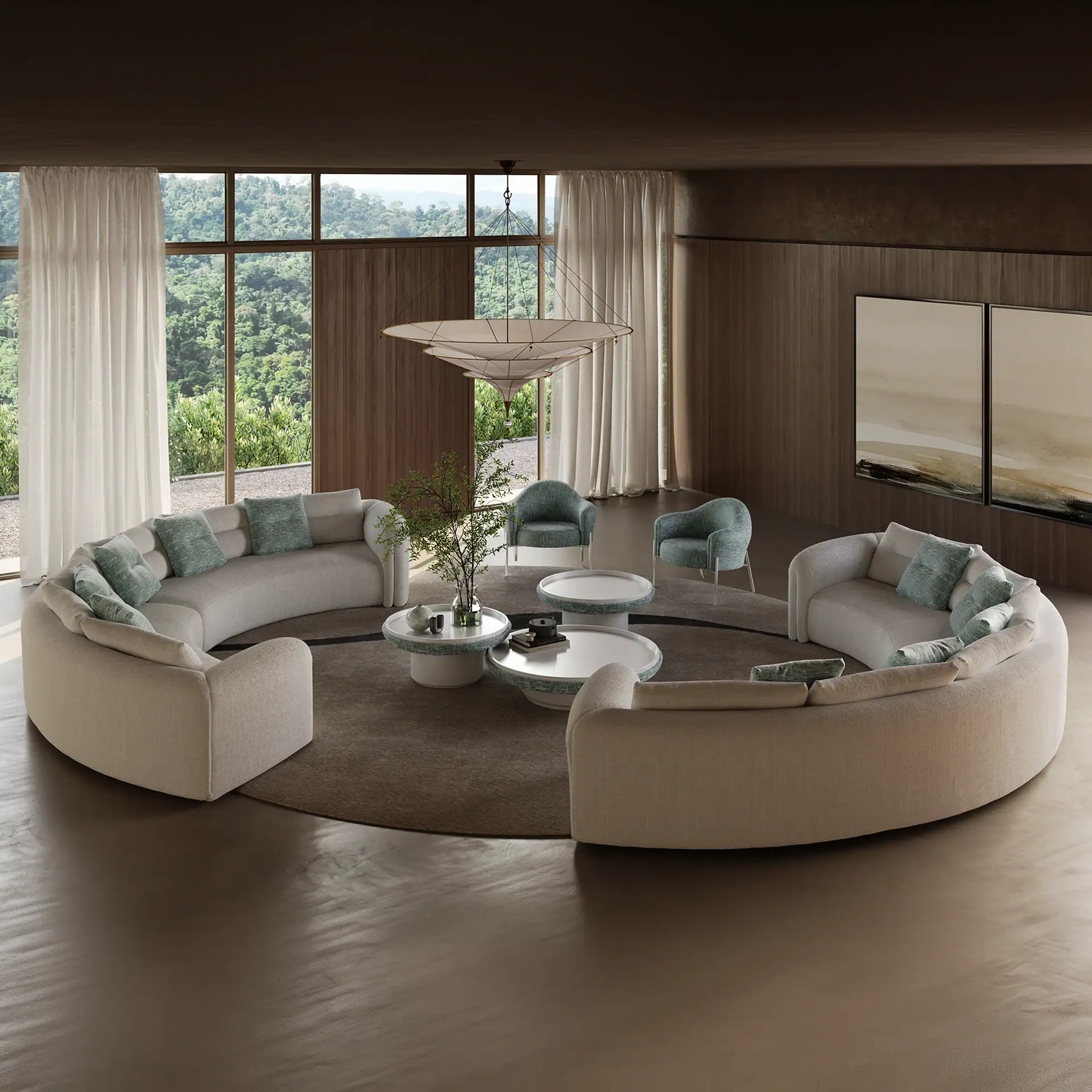 Elegant curved sectional sofa for modern living rooms. Customizable, comfortable, and stylish seatin.