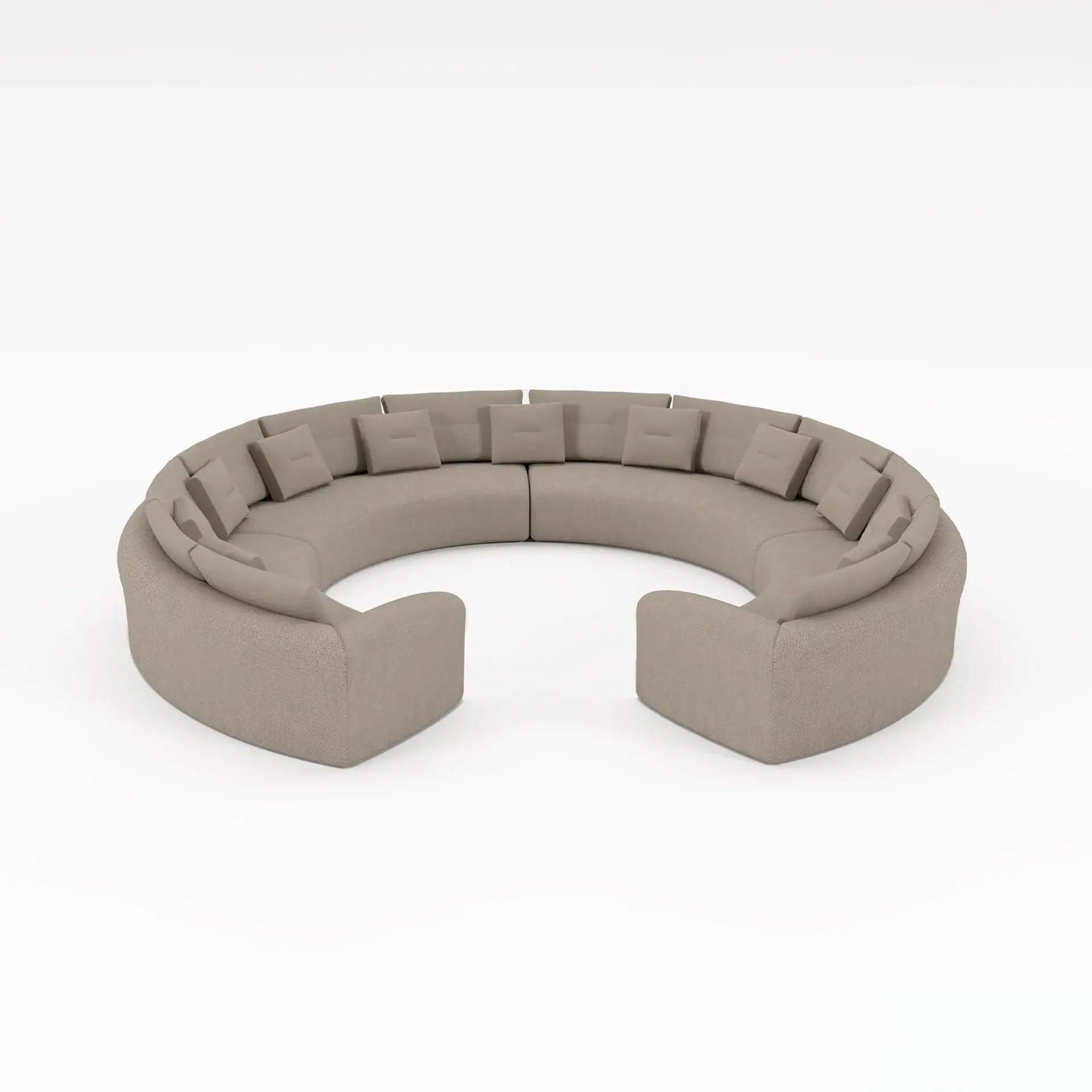 Curved sectional sofa with plush cushions, perfect for modern living spaces.