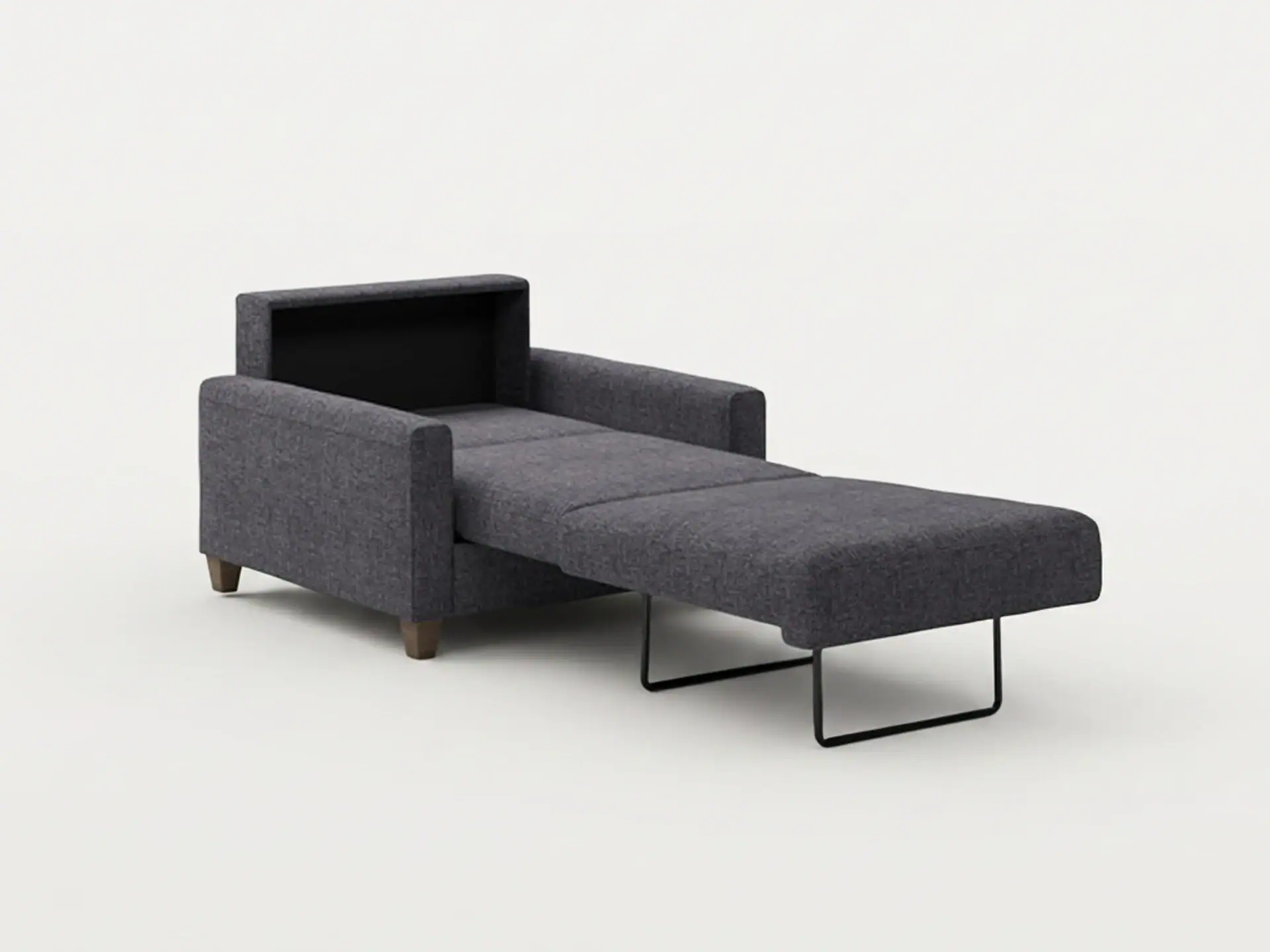 Sleeper chair with adjustable backrest and extended chaise for versatile seating and sleeping option.