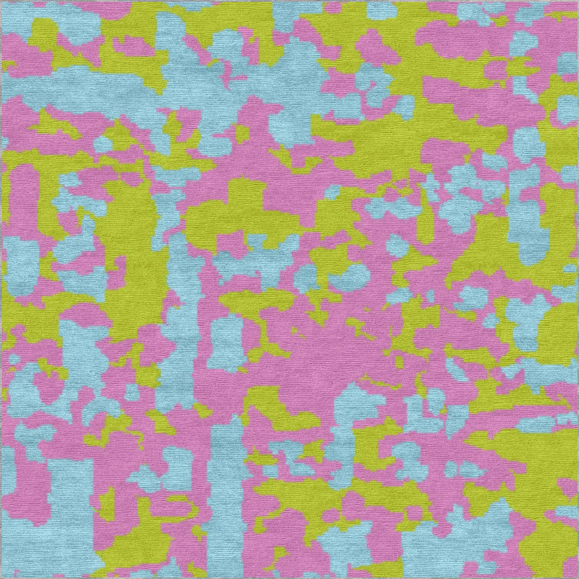 Abstract area rug with pink, blue, and green colors, perfect for contemporary living spaces.