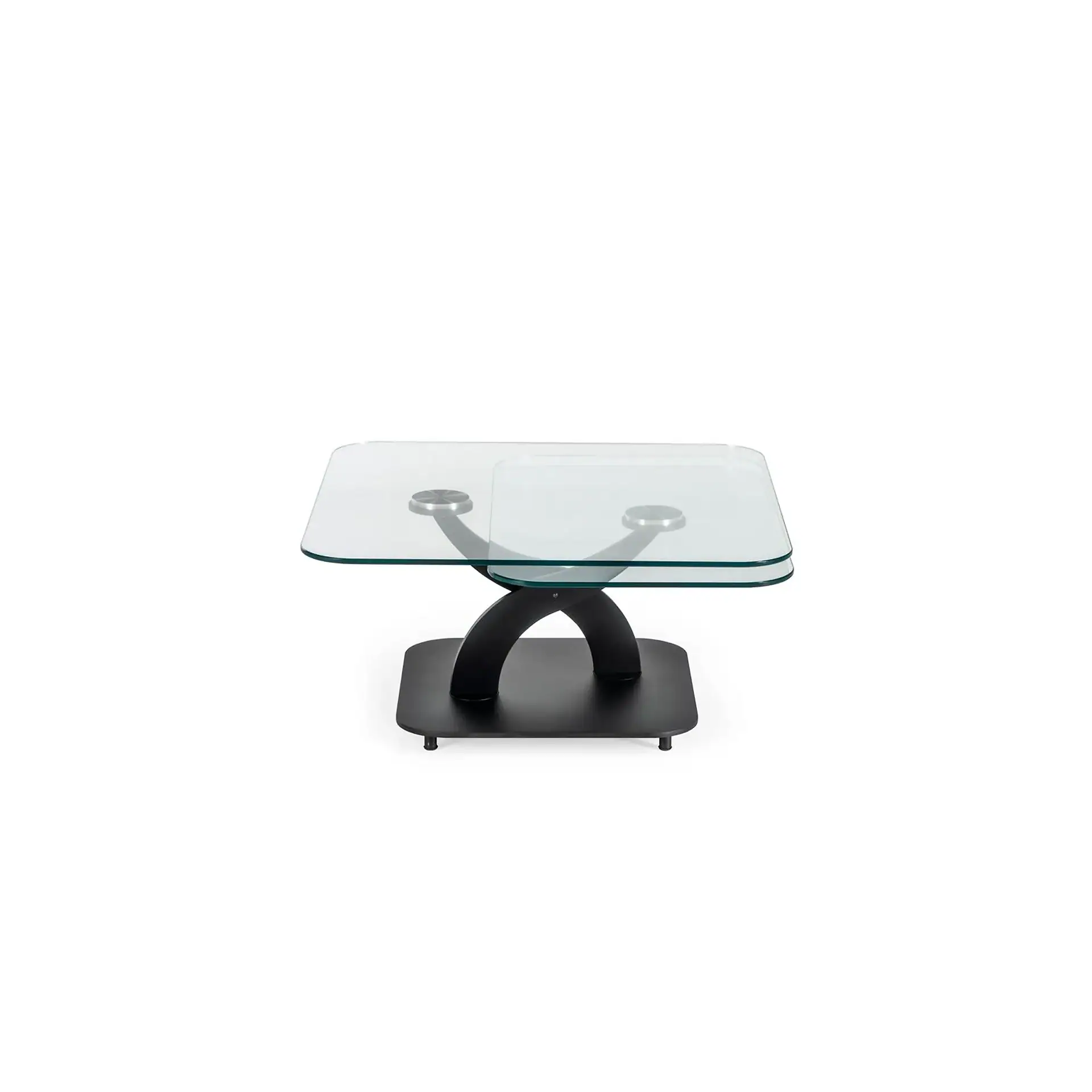 Modern Sinuoso Motion Cocktail Table with glass top and unique base design.