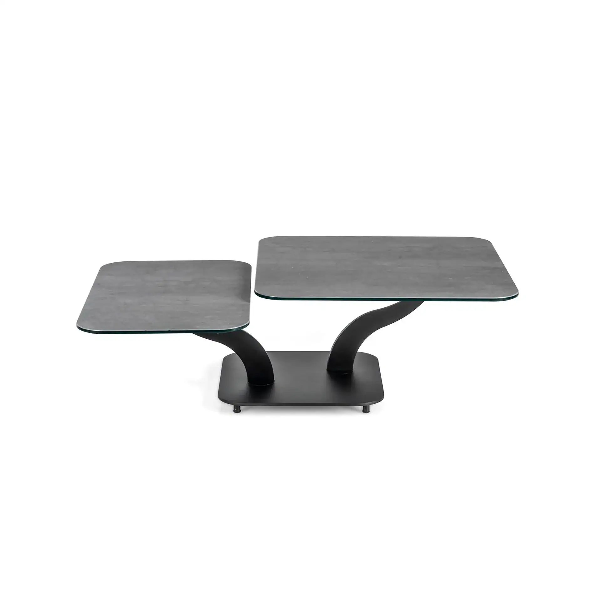 Modern Sinuoso Motion Cocktail Table with curved design and wood finish.