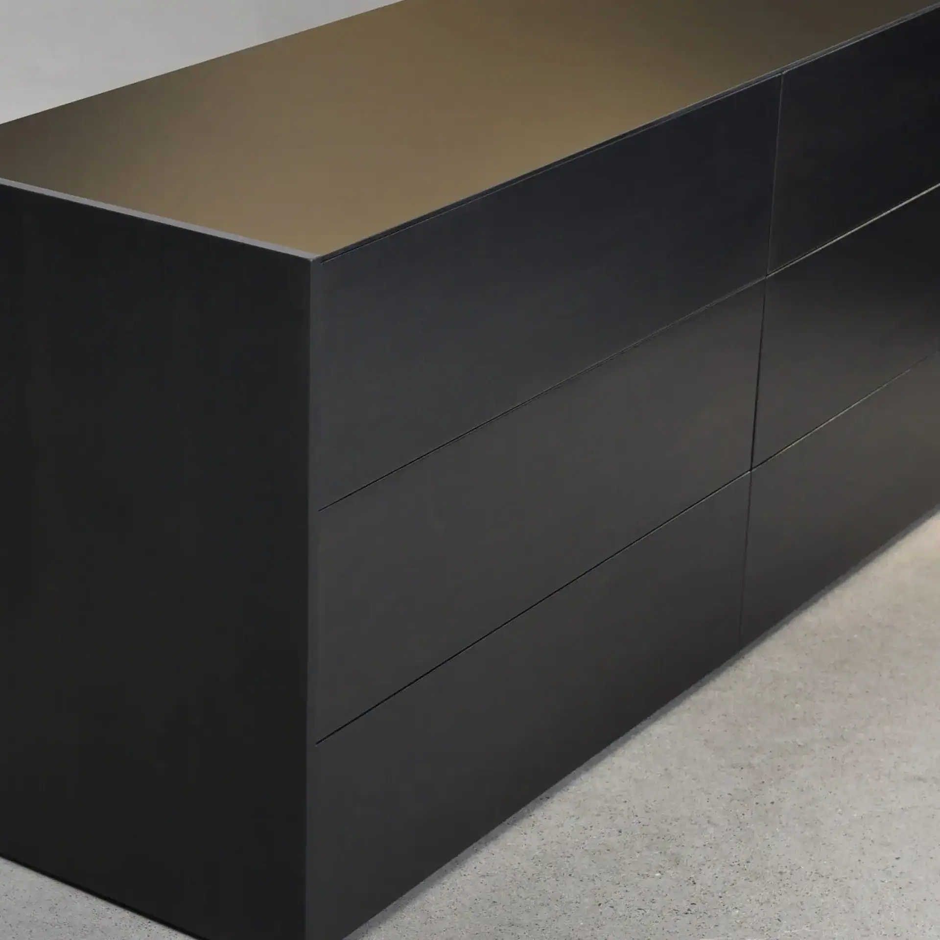 Sklar Furnishings Illusion 6-Drawer Dresser in black in a room setting.