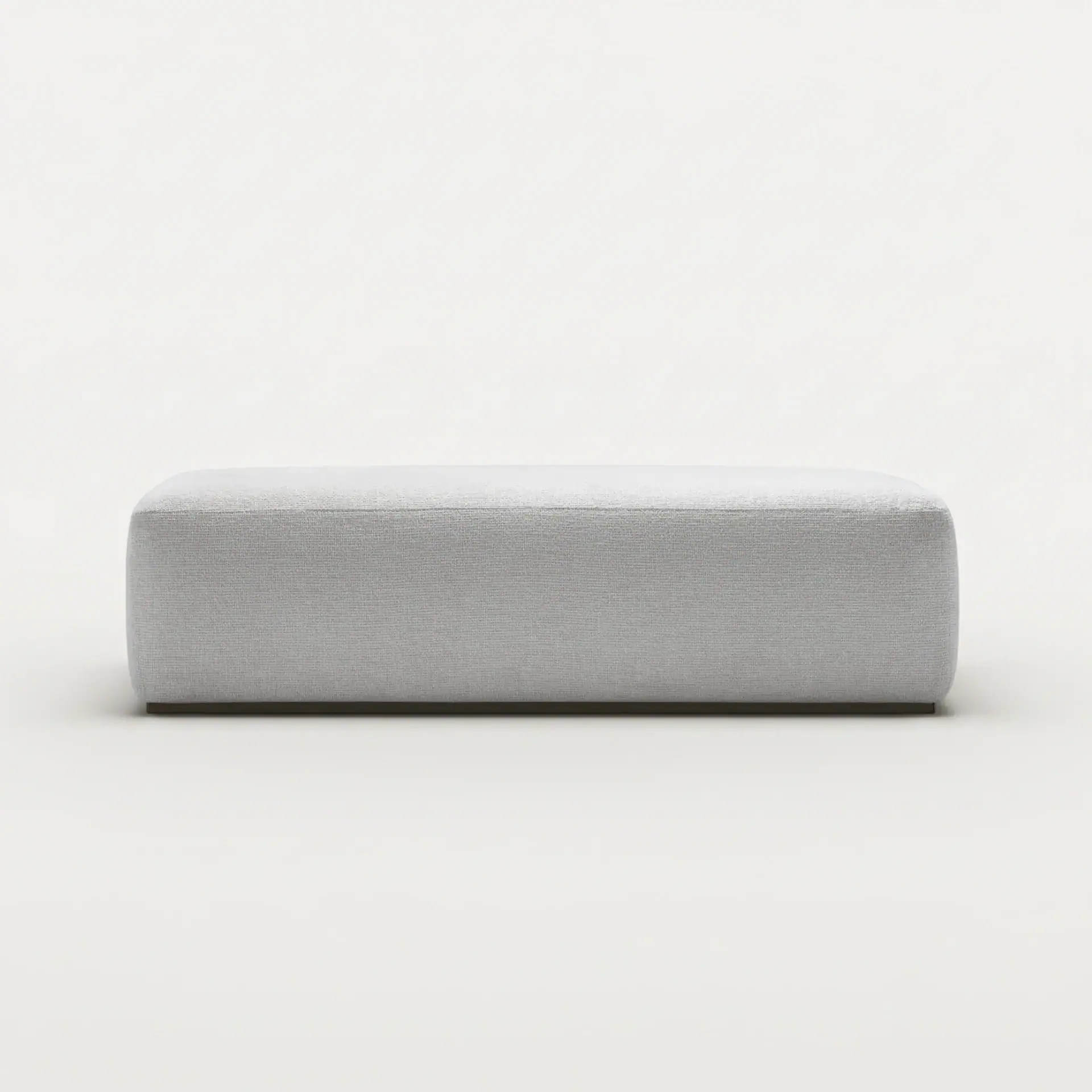 Ottoman with light gray upholstery, modern design, perfect for living room decor.