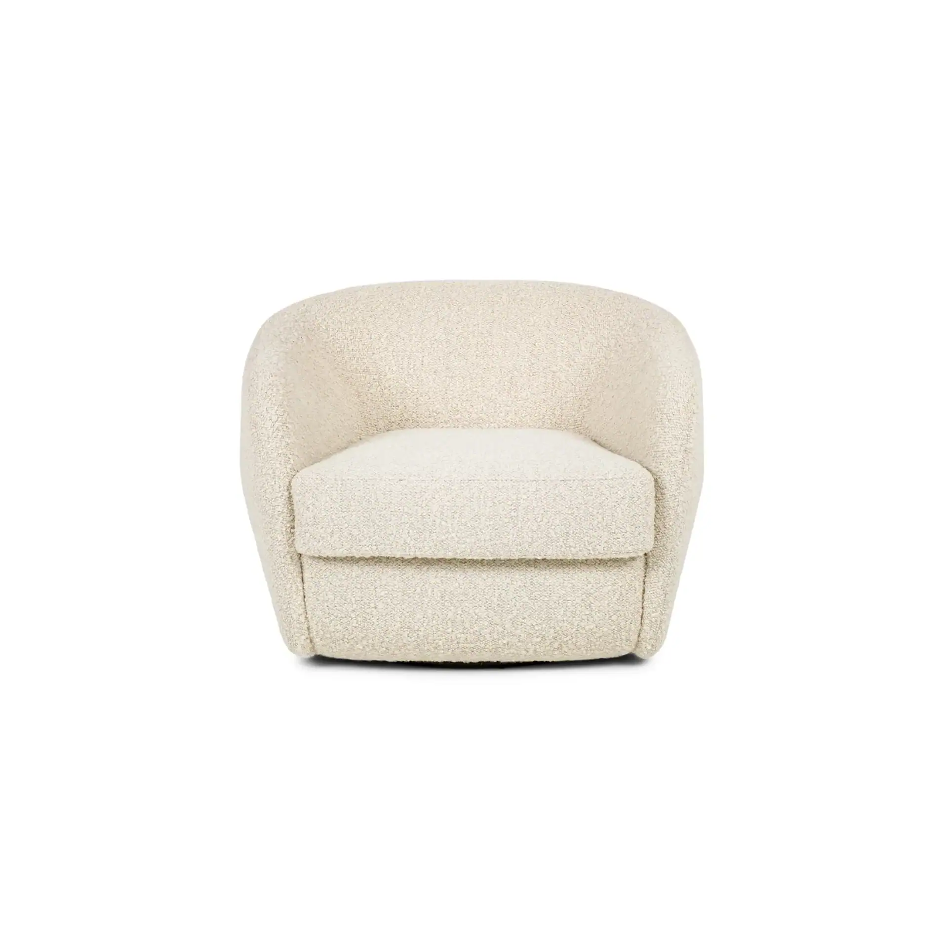An off-white bouclé armchair with a rounded back and seat cushion, set against a white background.