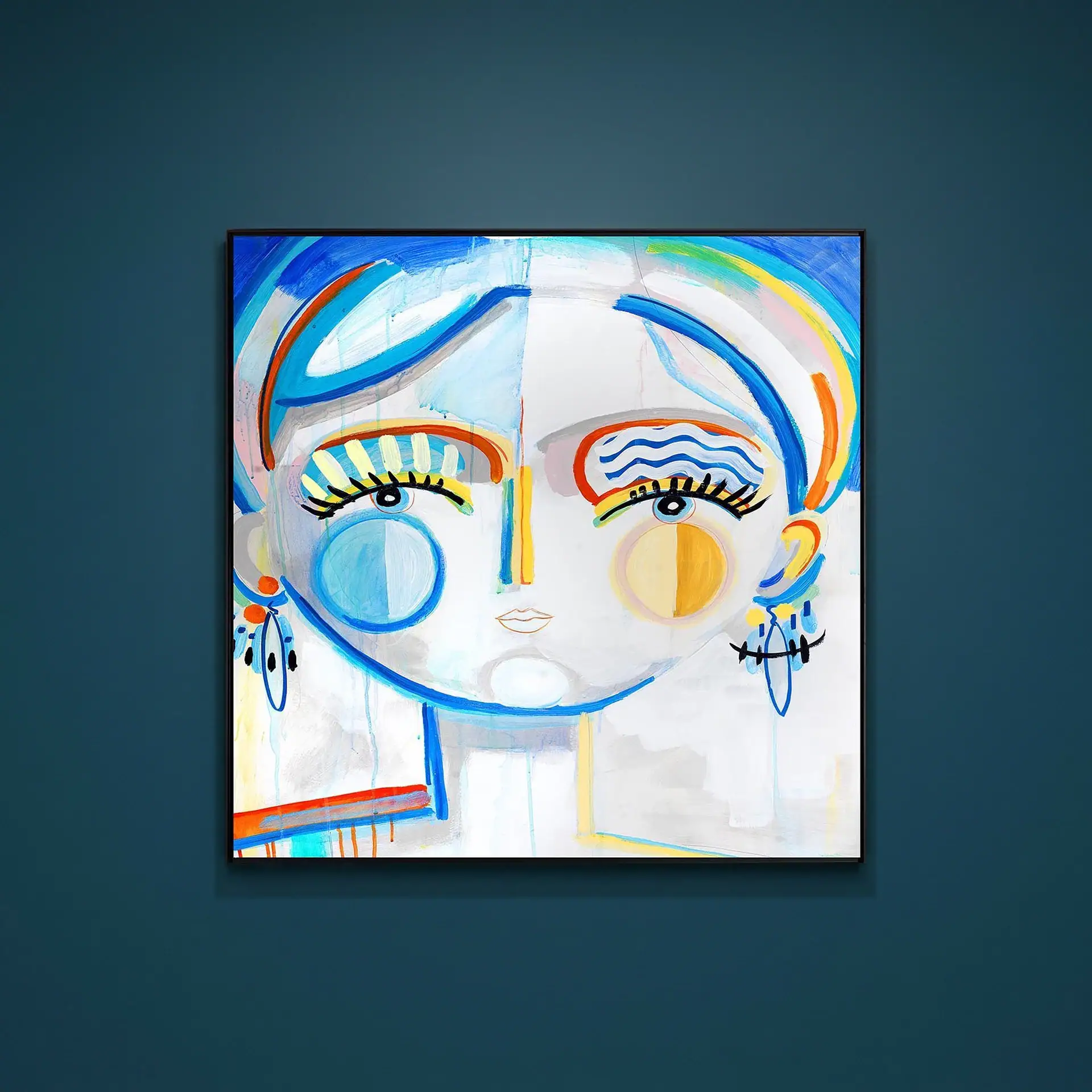 Colorful abstract portrait with bold lines and vibrant hues, ideal for stylish home or office spaces.