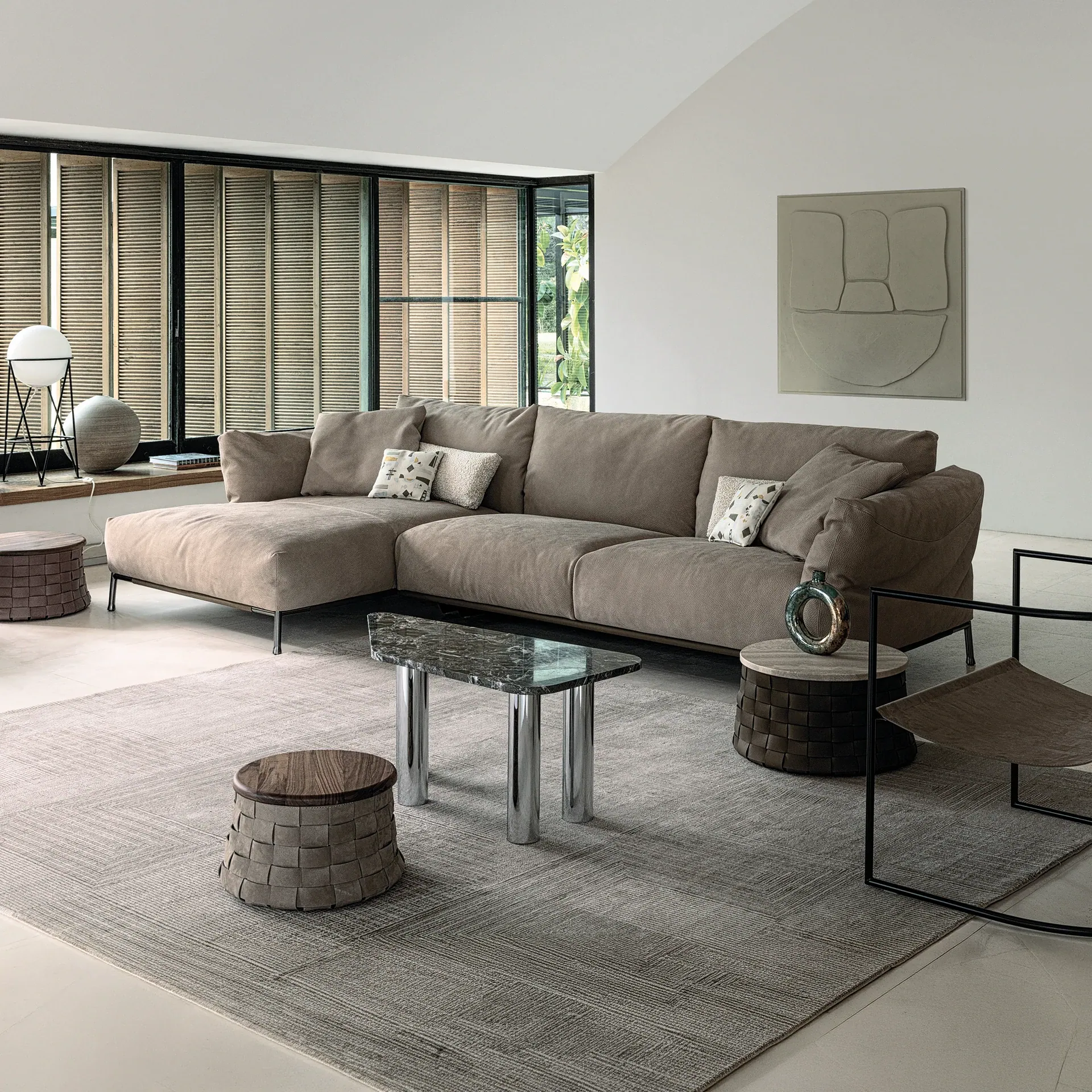 Sklar Furnishings Chapeau sofa in beige modular arrangement in modern living space.