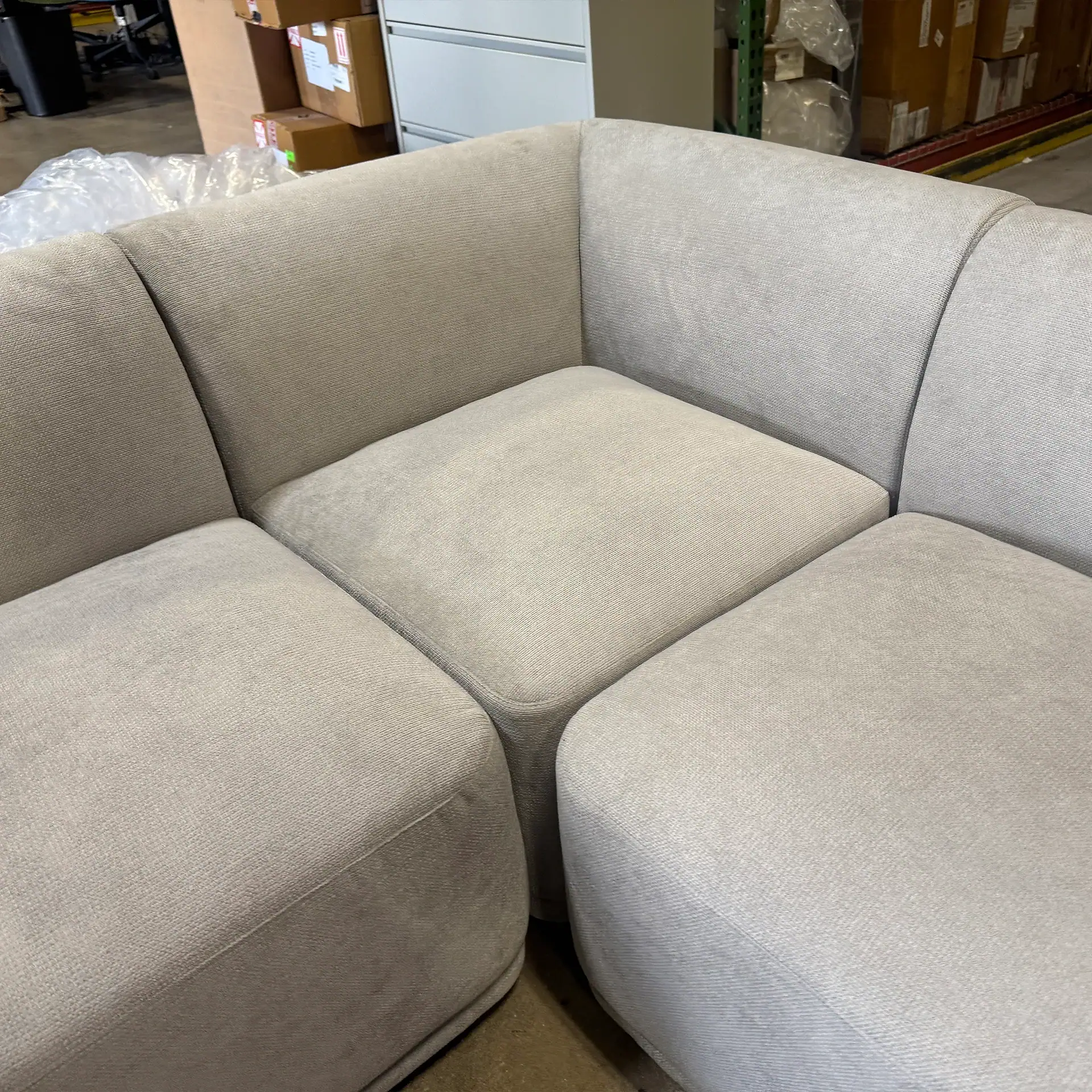 Light gray sectional sofa from American Leather Althea collection.