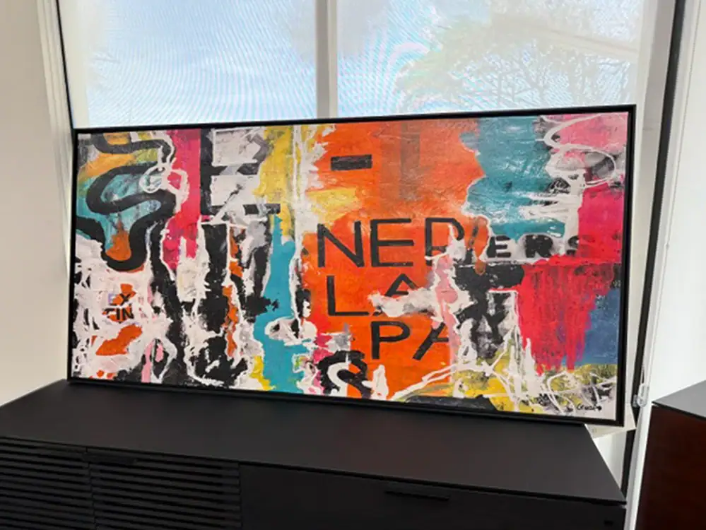 Colorful abstract wall art with bold text for modern decor.