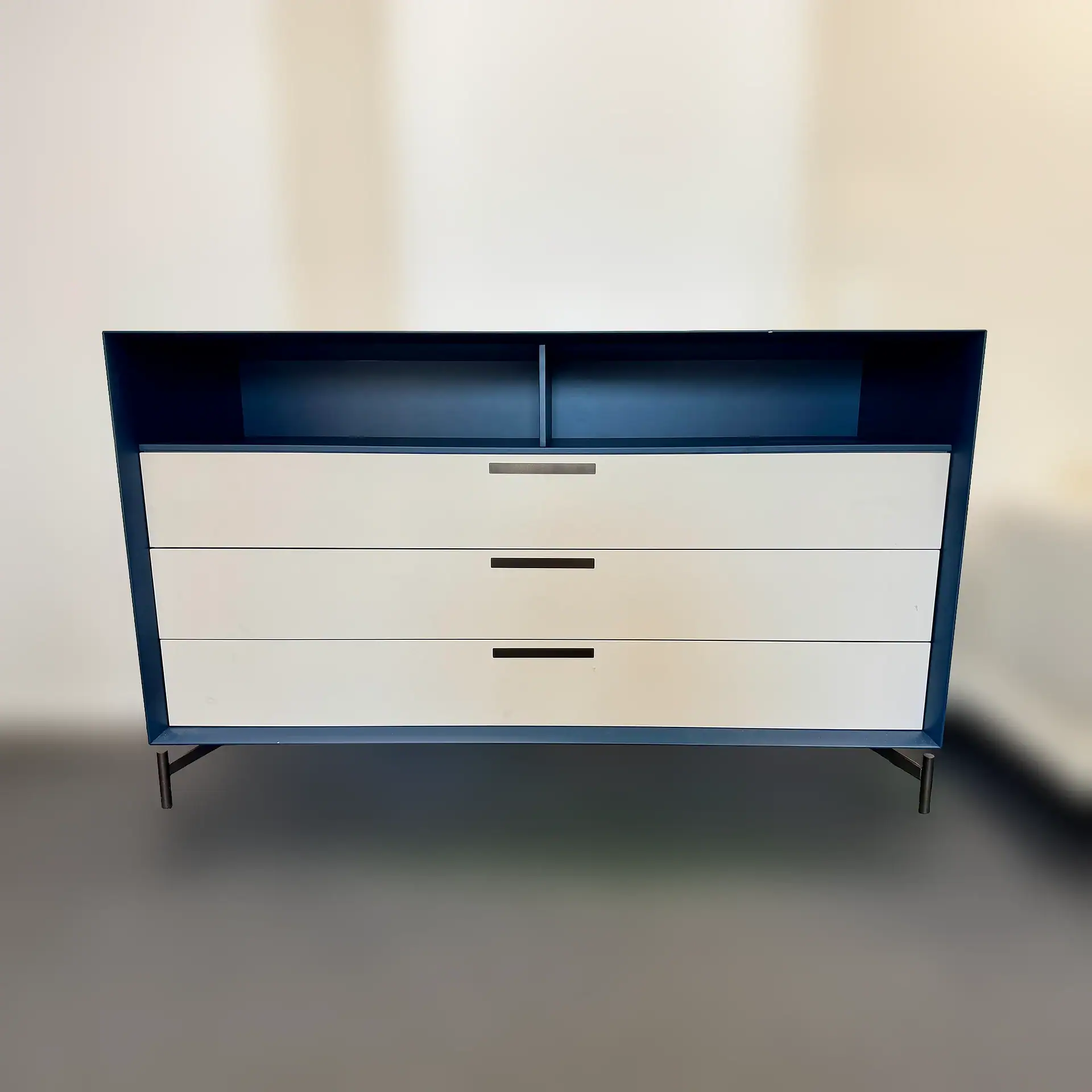 Modern Jesse Contigo 3-drawer dresser with sleek design and black handles.