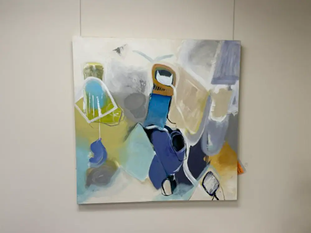 Abstract modern wall art with vibrant colors and geometric shapes.